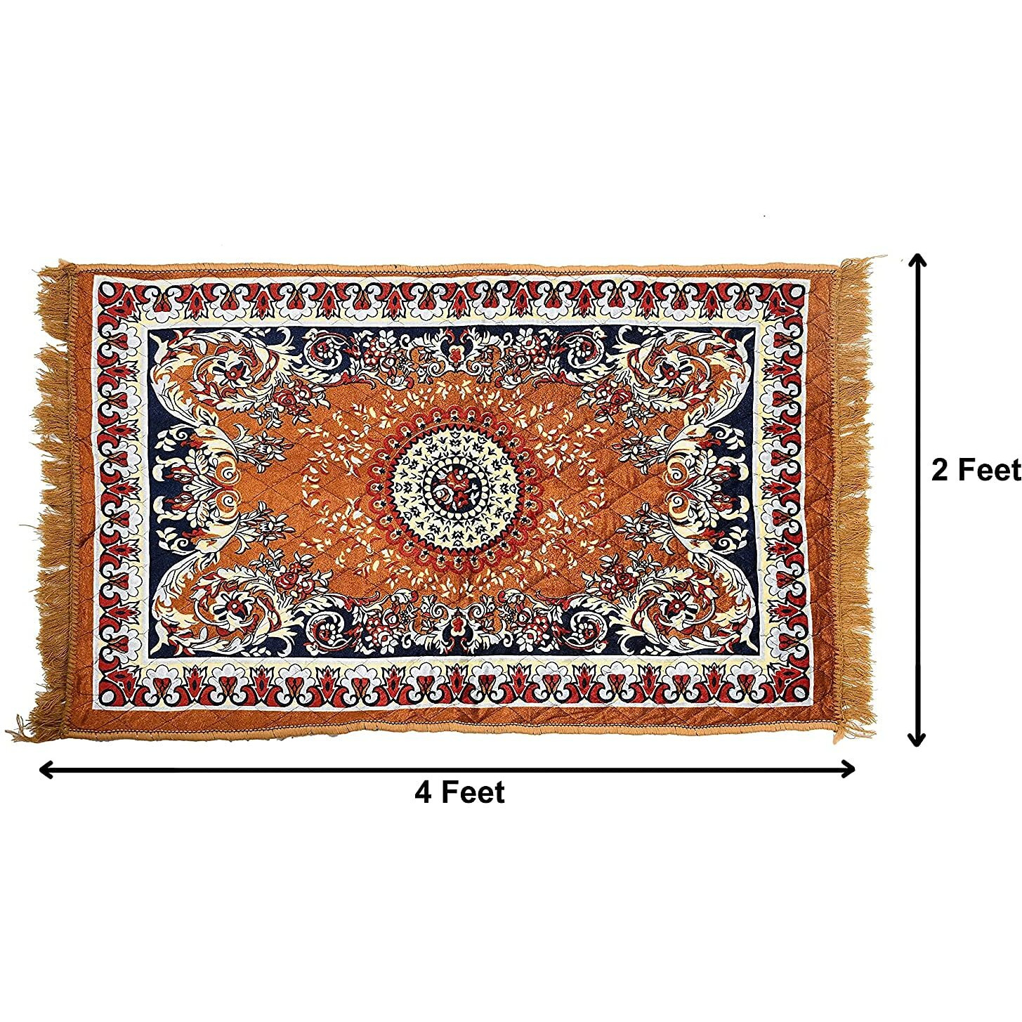Cozy Furnish Velvet Pooja Asan Mat - Size 28 X 48(Inches) 71X121(Cm) 2X4(Feet) Bed Side Runner,Floor Mat, Floor Rug, Pack Of 1 Velvet Asan (Golden, Rectangular)