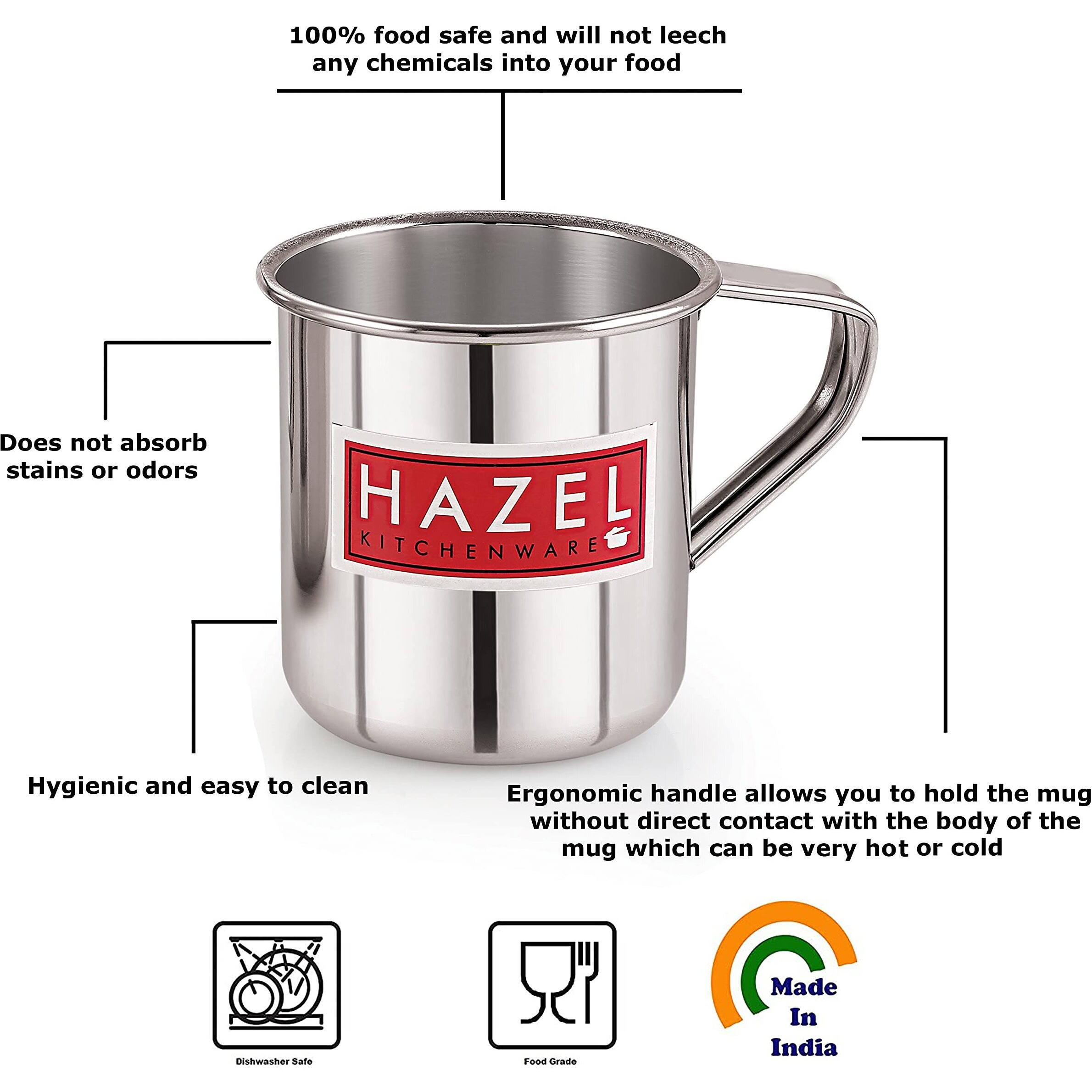 Hazel Stainless Steel Multipurpose Bucket Shower Bathroom Mug For Home Daily Use Strong And Sturdy, 300 Ml, Silver