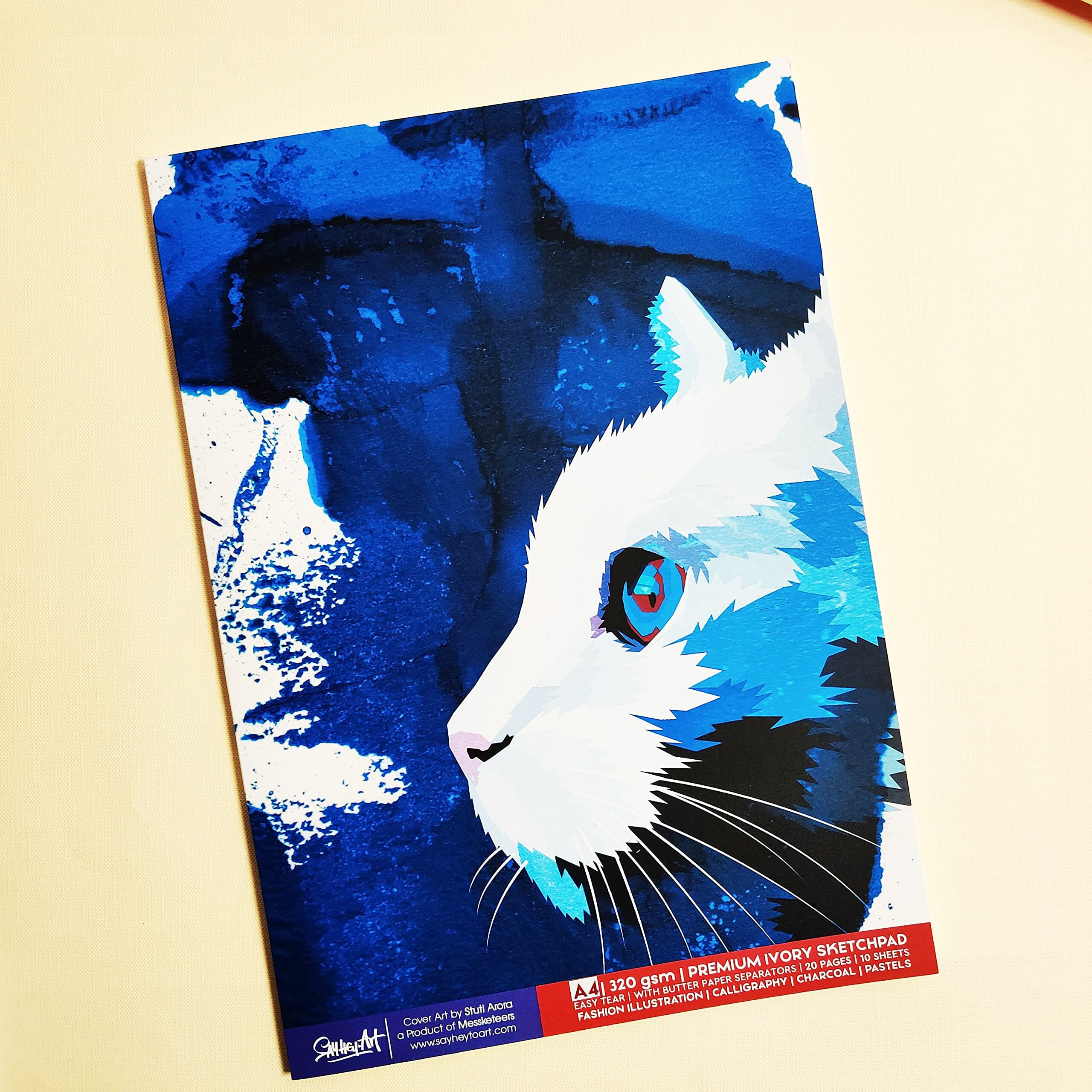 Messketeers Say Hey To Art - A4 320Gsm Premium Ivory Sketchpad Paper For All Mediums, Calligraphy Pens, Charcoal, Acrylics, Gouache, Watercolors, Fineliners, Zentangle/The Cat