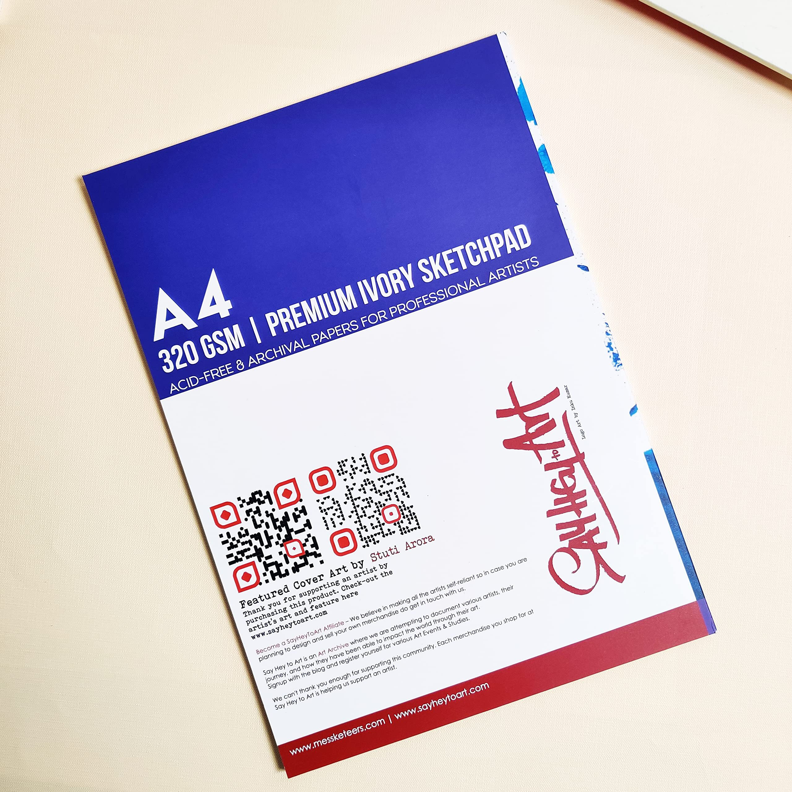 Messketeers Say Hey To Art - A4 320Gsm Premium Ivory Sketchpad Paper For All Mediums, Calligraphy Pens, Charcoal, Acrylics, Gouache, Watercolors, Fineliners, Zentangle/The Cat