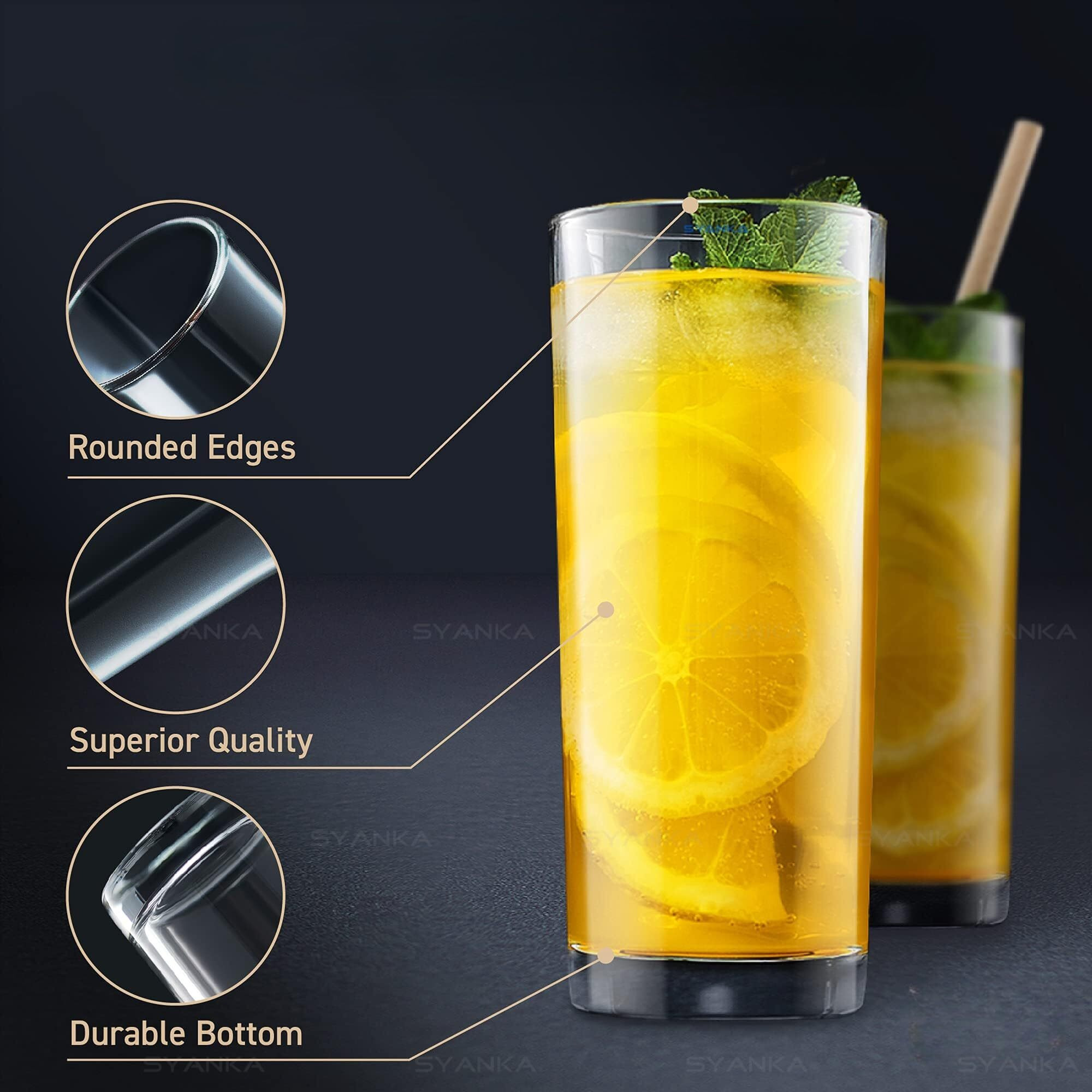 Syanka Italian Premium Juice And Water Glasses Set Of 8 Transparent, 300Ml, Drinking Water Glasses Stylish And Crystal Highball Glasses For Water, Juice And Cocktails