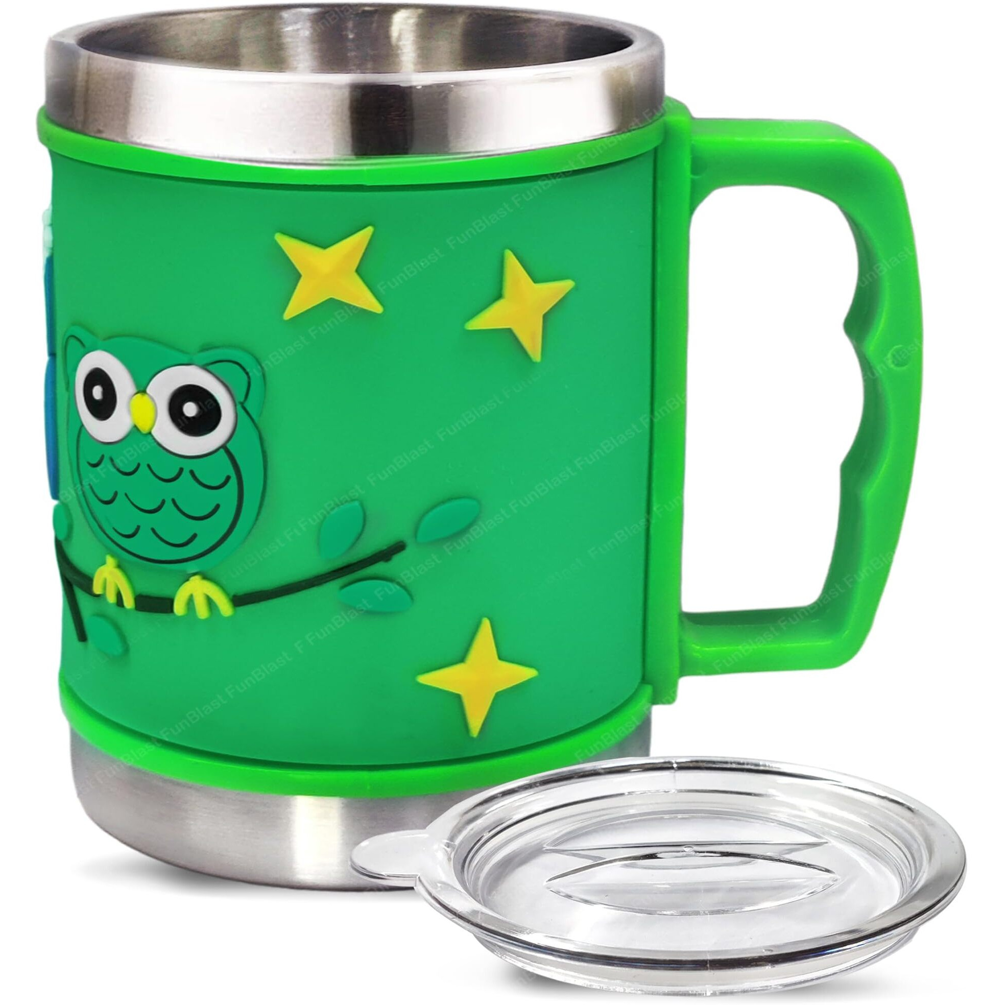 Funblast Milk Drinking Mug For Kids - Stainless Steel Emboss Hot And Cold Coffee/Milk/Tea Mug With Lid For Kids, Owl Design Cup For Kids, Insulated Cup For Hot Beverages, 280 Ml