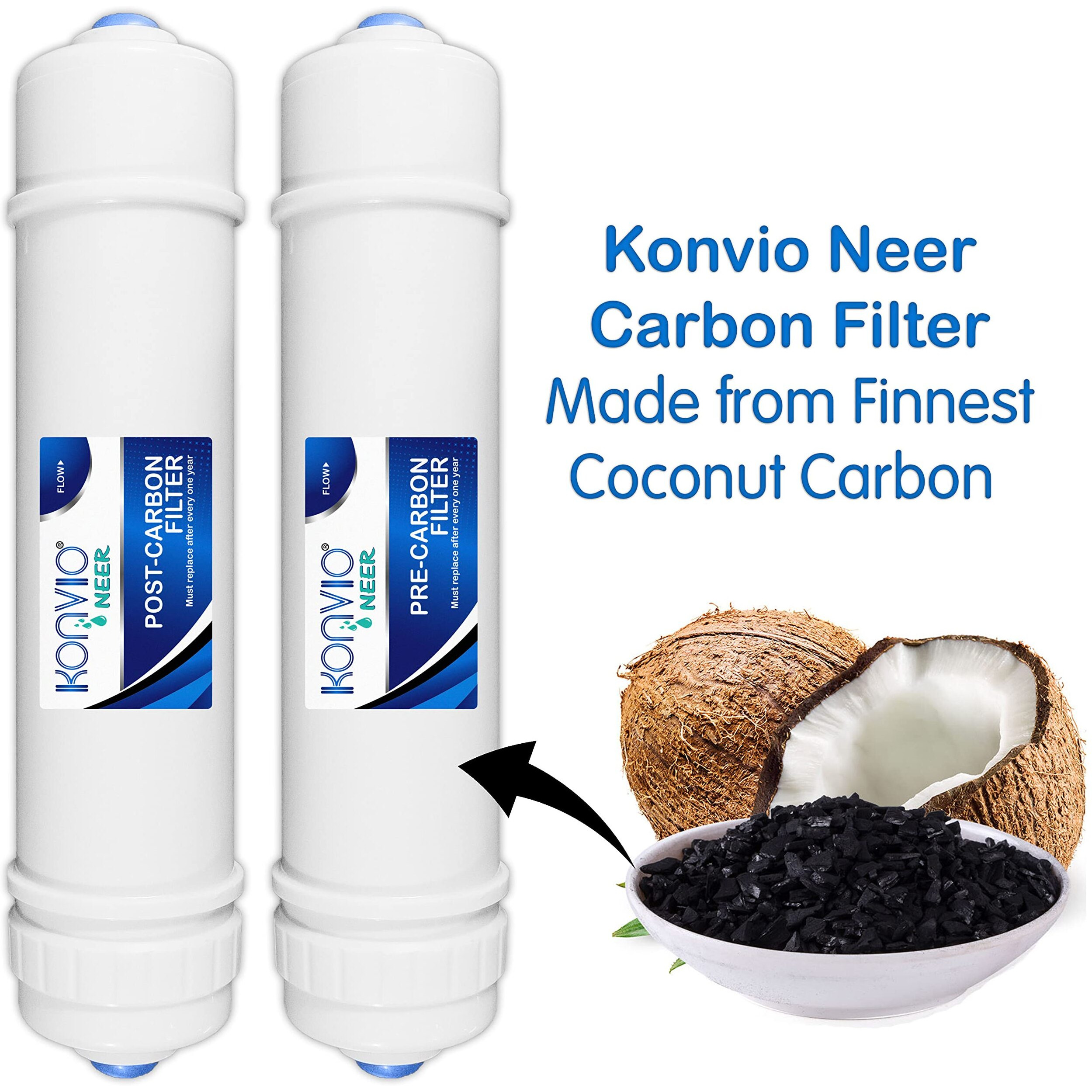 Konvio Neer Pre Carbon Filter, Sediment Filter, Post Carbon Filter And Elbow, Inline Filter Set For All Ro Water Purifier