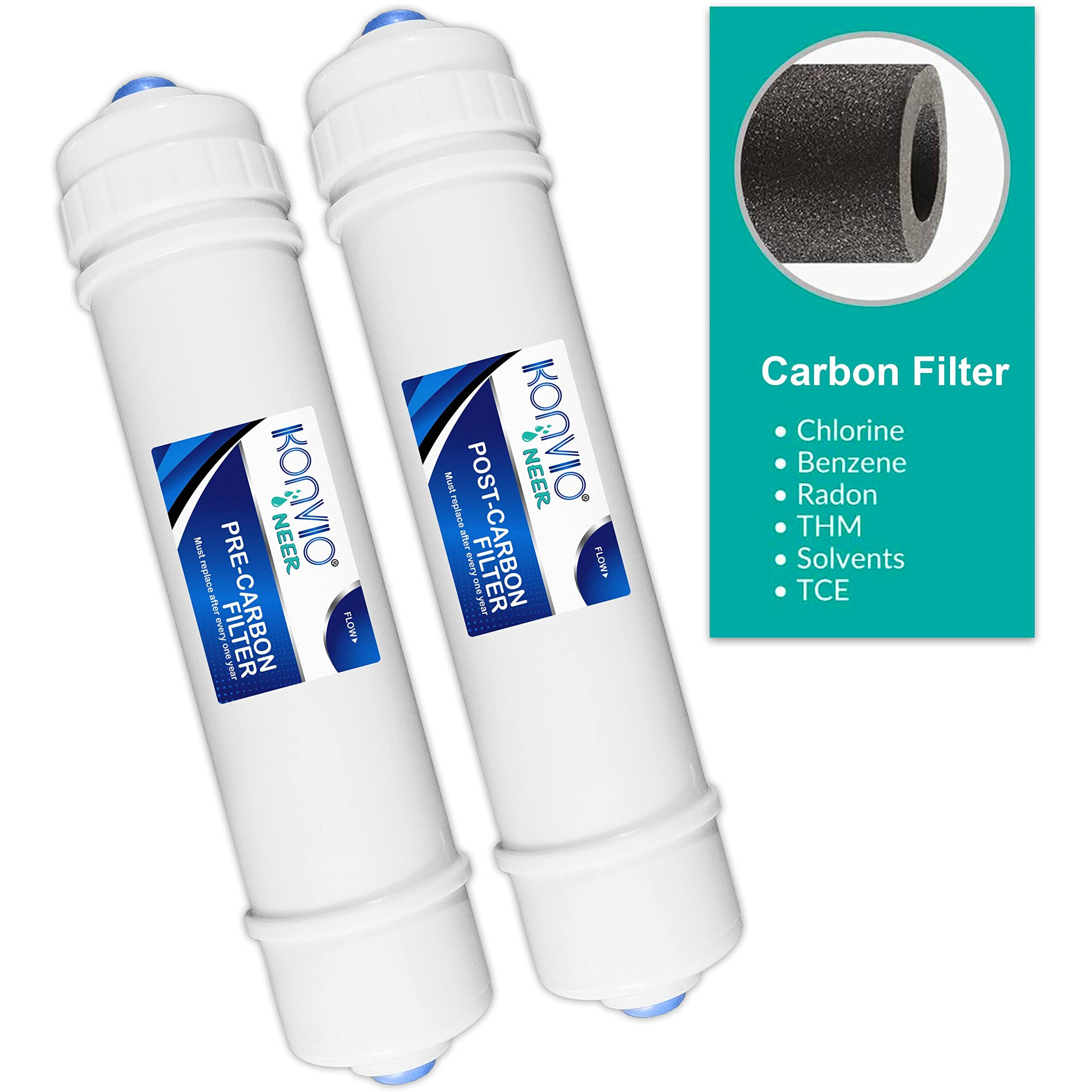 Konvio Neer Pre Carbon Filter, Sediment Filter, Post Carbon Filter And Elbow, Inline Filter Set For All Ro Water Purifier