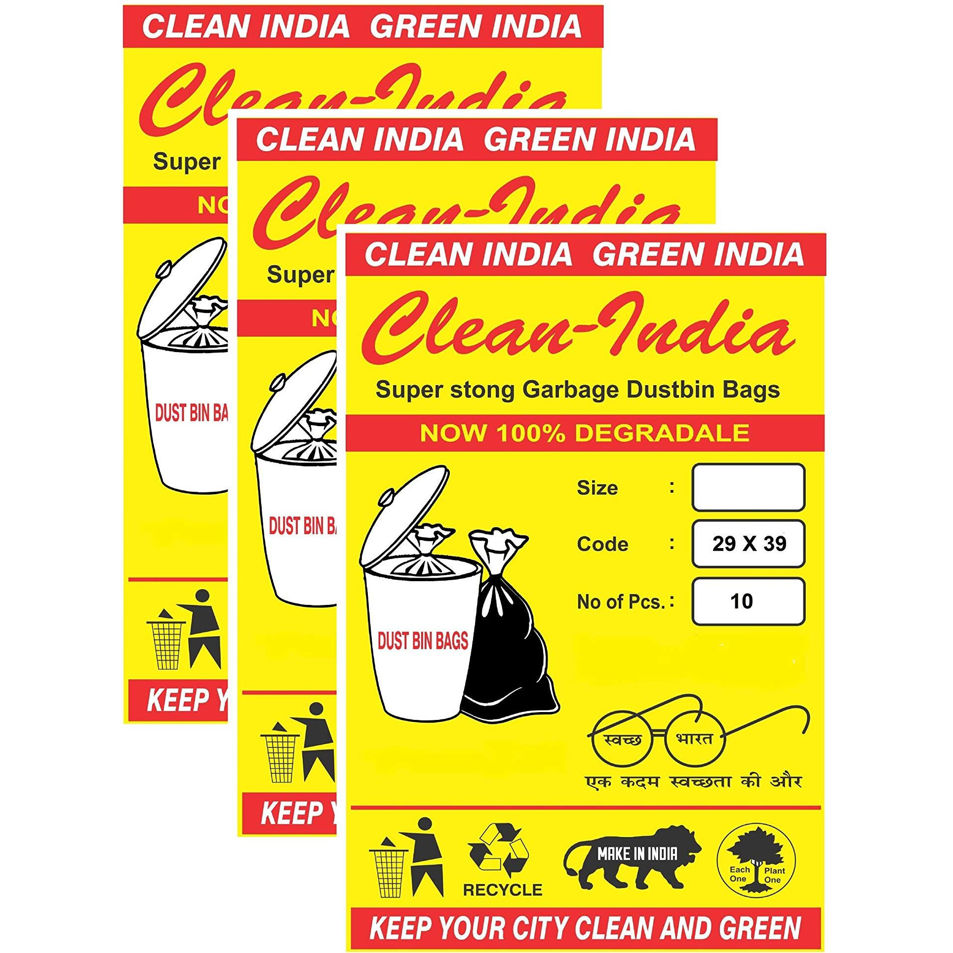 Clean India - Plastic Garbage Bags | Black Extra Large 29X39 Inches Dustbin Bags Garbage Bags For Home | Trash Bag For Kitchen (3 Packs X 10 Bags - 30 Bags) (3 Count, X-Large)