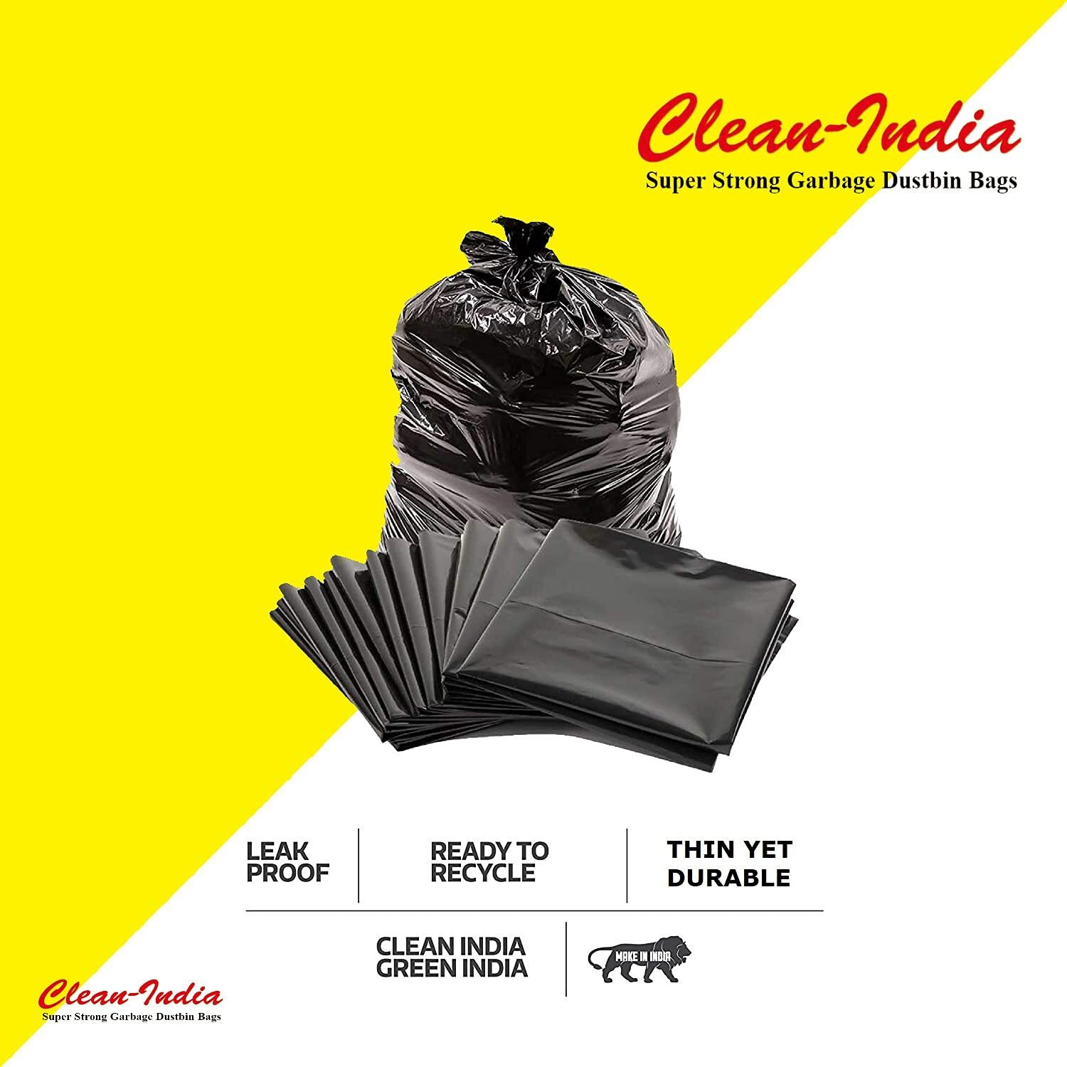 Clean India - Plastic Garbage Bags | Black Extra Large 29X39 Inches Dustbin Bags Garbage Bags For Home | Trash Bag For Kitchen (3 Packs X 10 Bags - 30 Bags) (3 Count, X-Large)