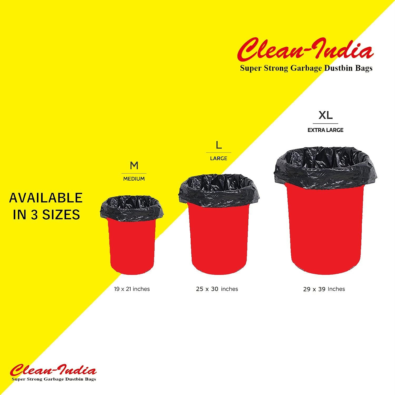 Clean India - Plastic Garbage Bags | Black Extra Large 29X39 Inches Dustbin Bags Garbage Bags For Home | Trash Bag For Kitchen (3 Packs X 10 Bags - 30 Bags) (3 Count, X-Large)