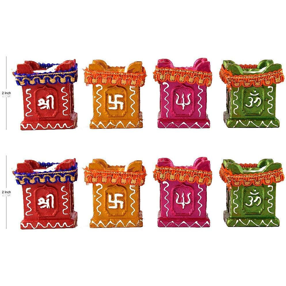 Buc 8 Pcs Clay And Terracotta Colourful Hand Painted Puja Tulsi Diya Candle For All Kind Of Festival Diwali/Navratri For Home Decoration (Multicolour) (8)