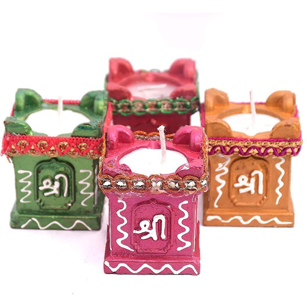 Buc 8 Pcs Clay And Terracotta Colourful Hand Painted Puja Tulsi Diya Candle For All Kind Of Festival Diwali/Navratri For Home Decoration (Multicolour) (8)