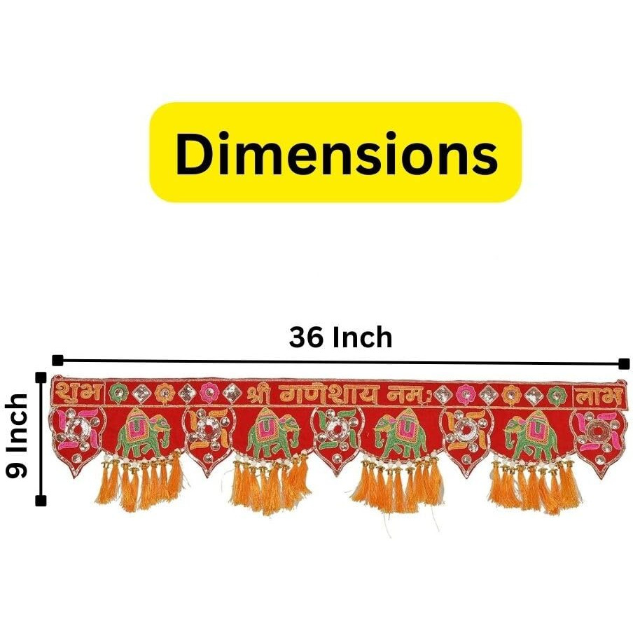 Handmade Traditional Toran For Main Door Latest Elephant Design Bandarwal Hanging Home Dcor Mandir Decoration Entrance Main Pooja Room, Velvet Hand Embroidered (36 X 9 Inch)