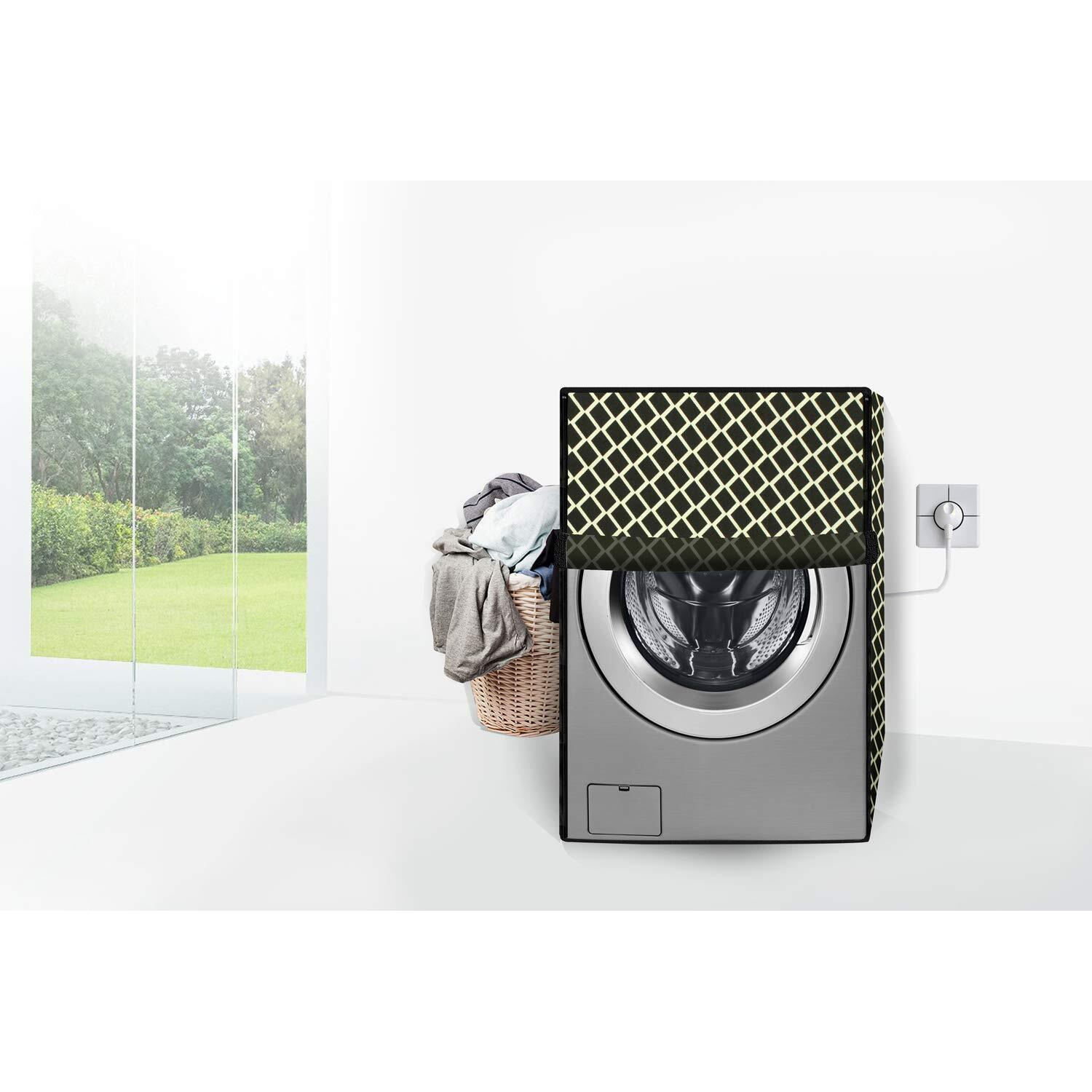 Stylista Washing Machine Cover Compatible For Lg 6 Kg Fully-Automatic Front Loading Fh8B8Ndl22 Check Coffee