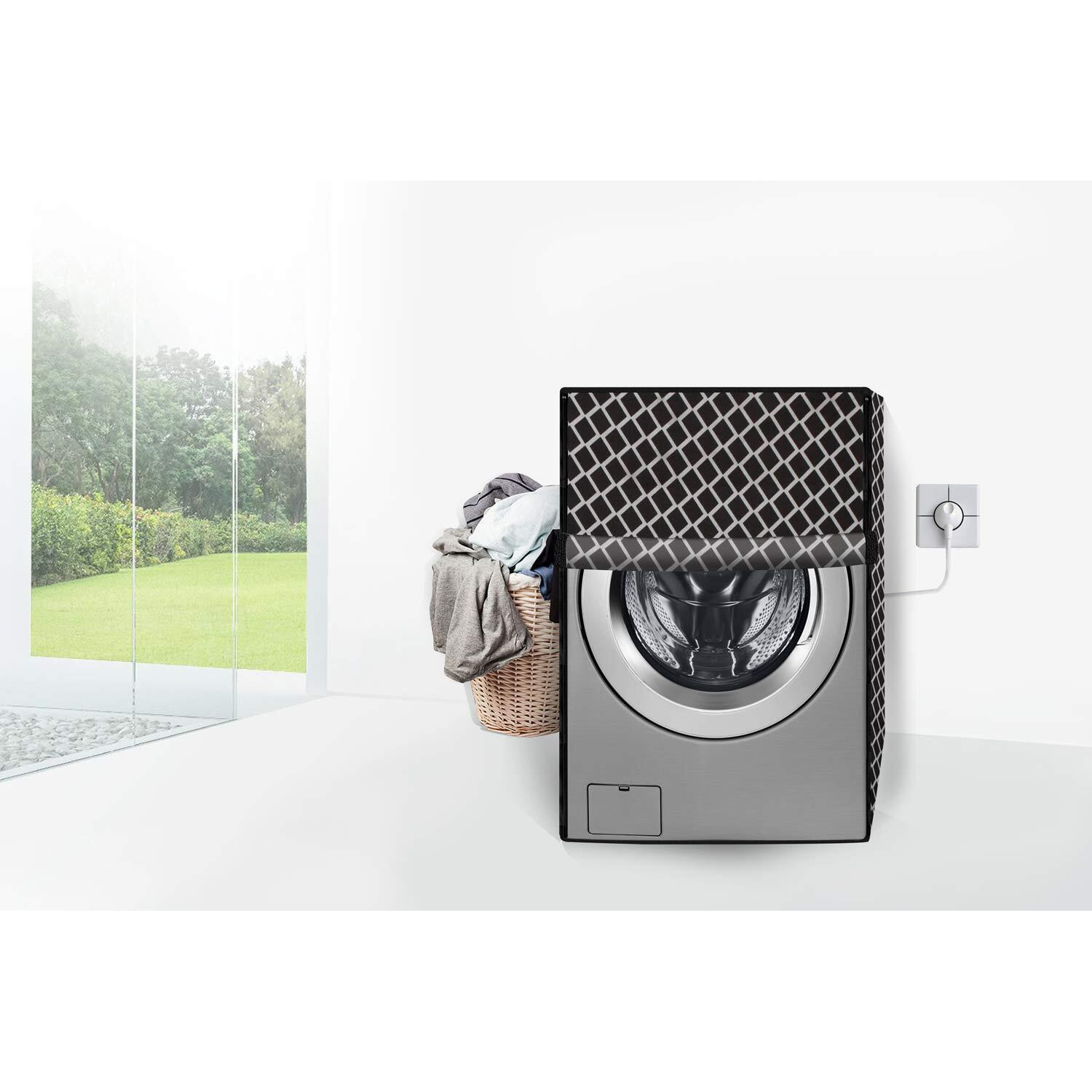 Stylista Washing Machine Cover Compatible For Lg 6 Kg Fully-Automatic Front Loading Fht1006Snw Check Grey