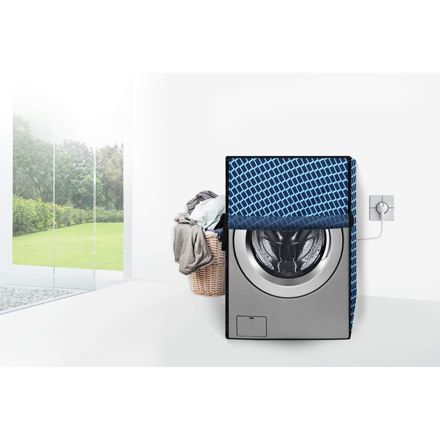 Stylista Washing Machine Cover Compatible For Lg 6 Kg Fully-Automatic Front Loading Fht1006Znl Check Blue