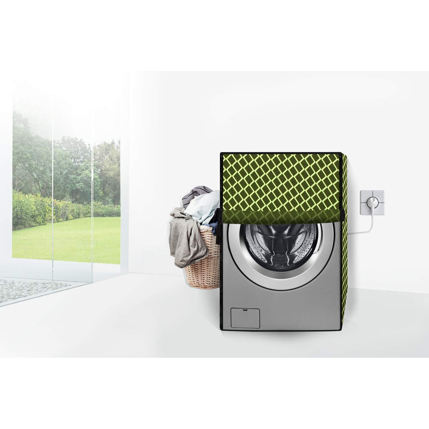 Stylista Washing Machine Cover Compatible For Lg 6 Kg Fully-Automatic Front Loading Fht1006Snw Check Military