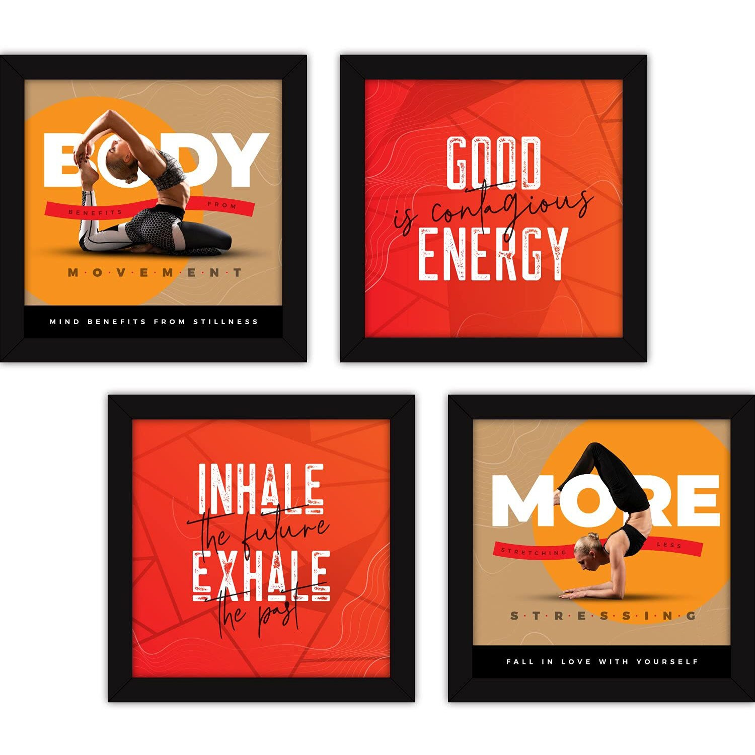 Fatmug Framed Wall Paintings For Home And Gym - Workout Posters - 9X9 Inches, With Glass - Set Of 4, Multicolor