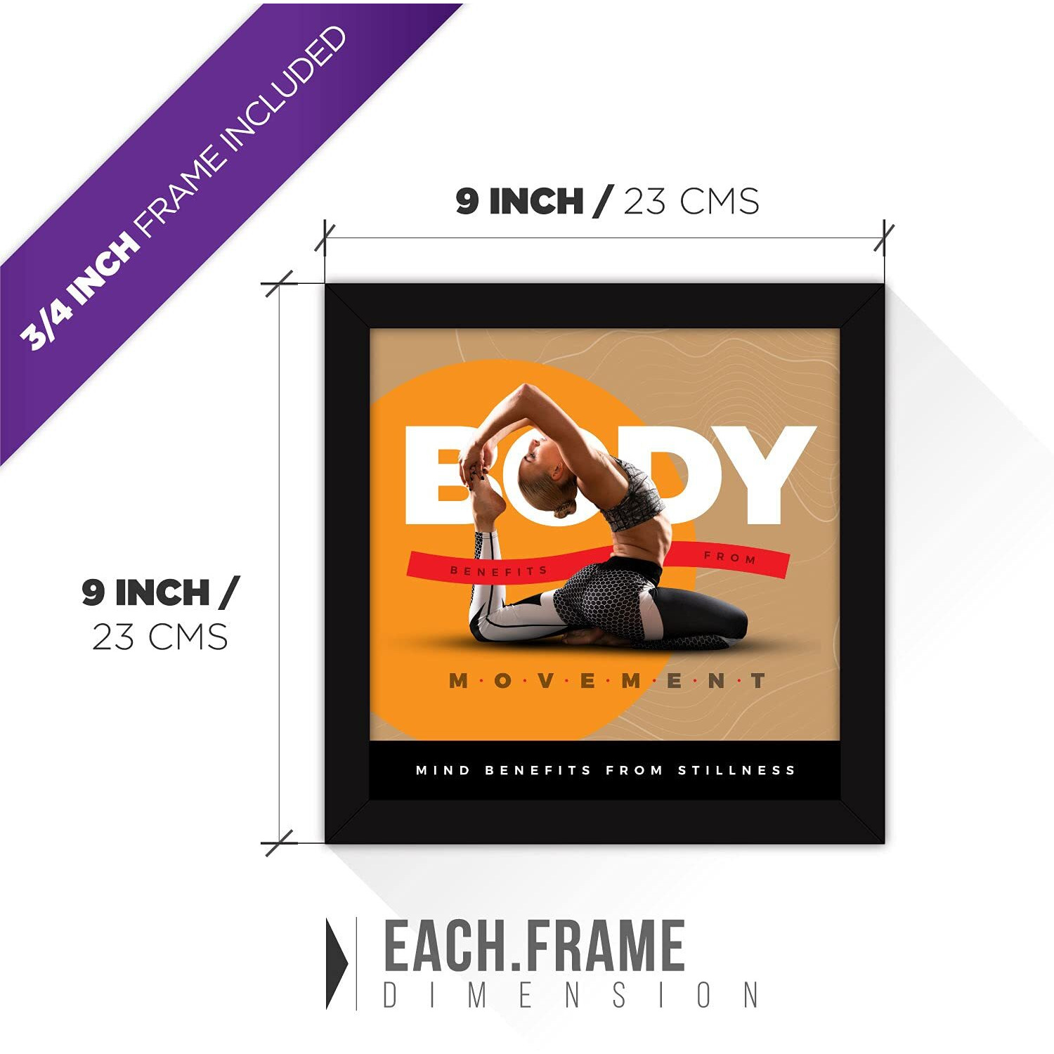 Fatmug Framed Wall Paintings For Home And Gym - Workout Posters - 9X9 Inches, With Glass - Set Of 4, Multicolor