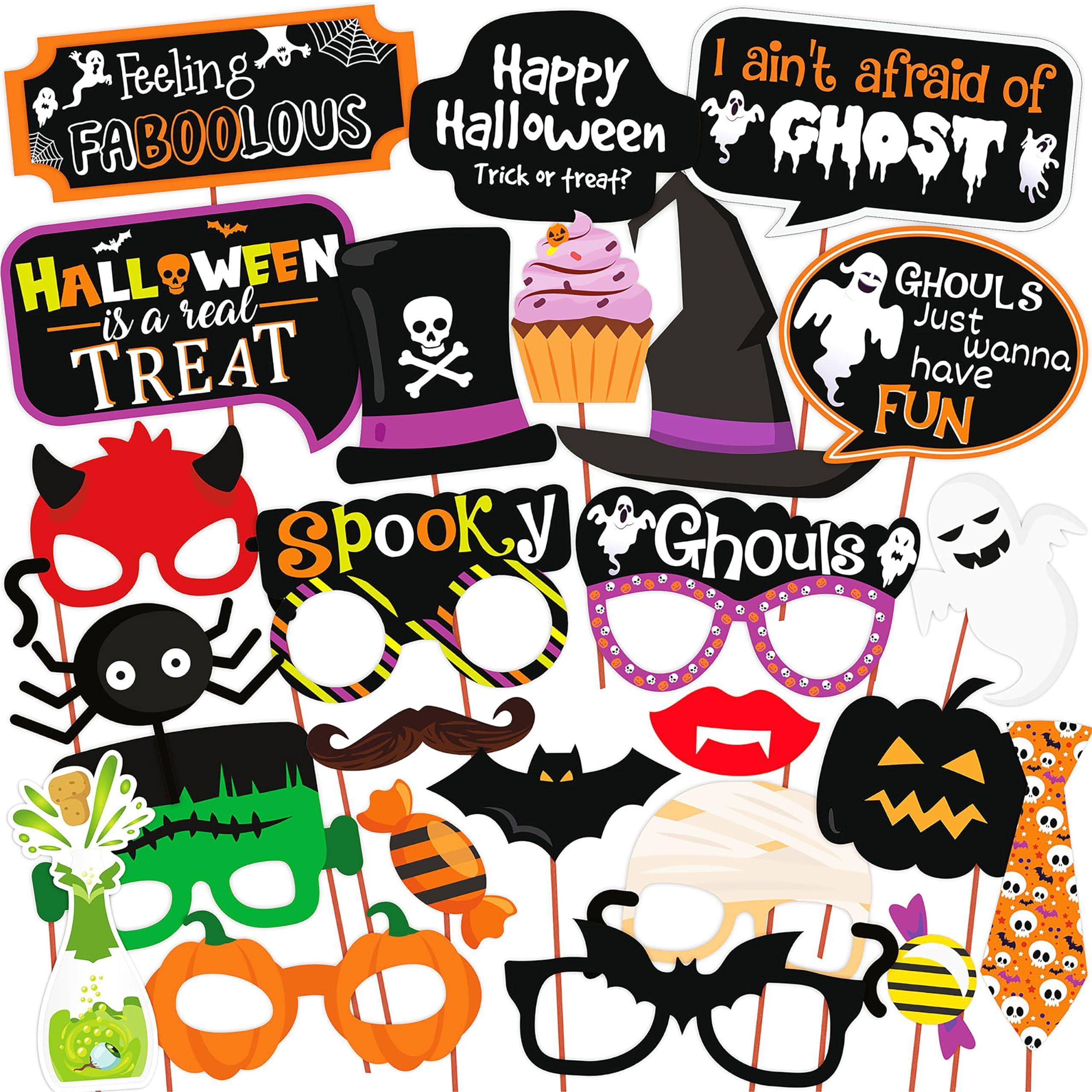 Wobbox Halloween Photo Booth Party Props Diy Kit Featuring Boo Ghost, Multi Colour, Halloween Decoration Item (25 Pcs)