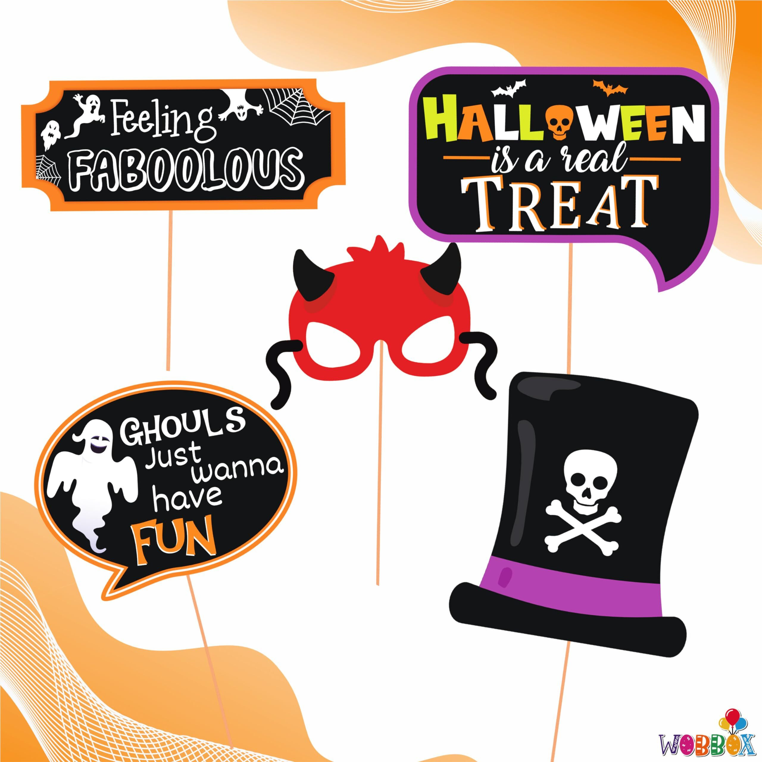 Wobbox Halloween Photo Booth Party Props Diy Kit Featuring Boo Ghost, Multi Colour, Halloween Decoration Item (25 Pcs)
