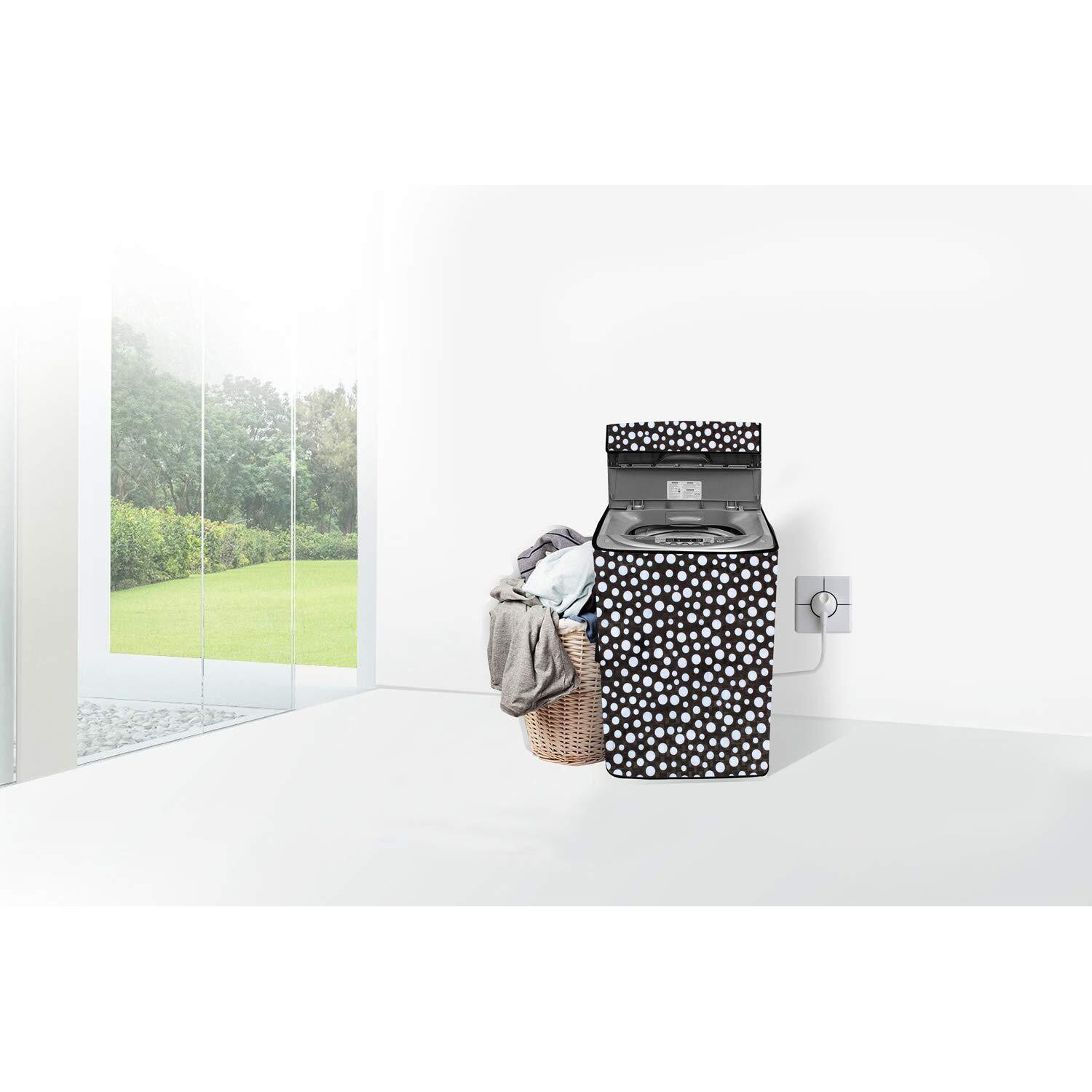 Stylista Washing Machine Cover Compatible For Samsung 7 Kg Fully-Automatic Top Loading Wa70K4020Hl, Polka Dot Pattern Black