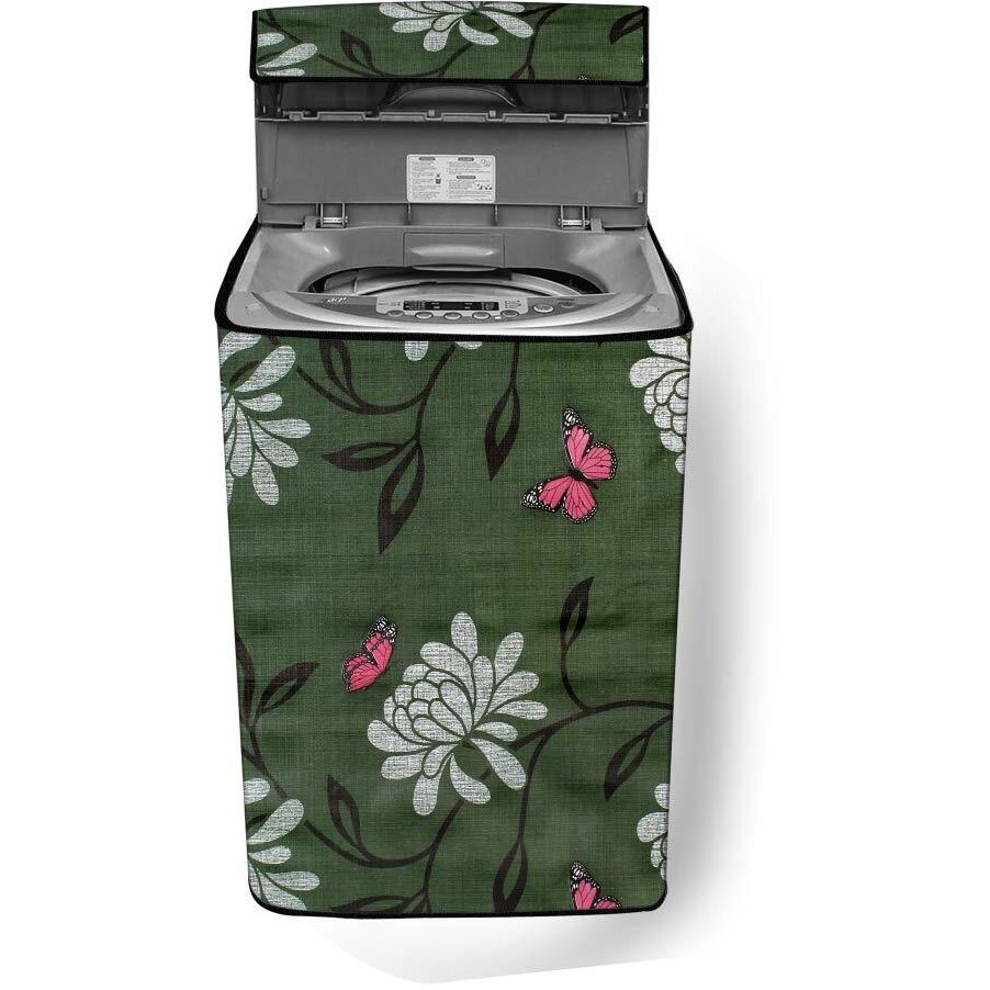 Stylista Washing Machine Cover Compatible For Samsung 6.2 Kg Fully-Automatic Top Loading Wa62H4000Hd, Petals Pattern Green