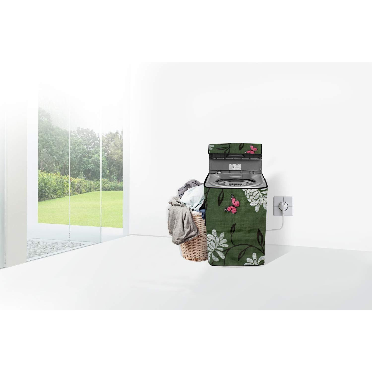 Stylista Washing Machine Cover Compatible For Samsung 6.2 Kg Fully-Automatic Top Loading Wa62H4000Hd, Petals Pattern Green