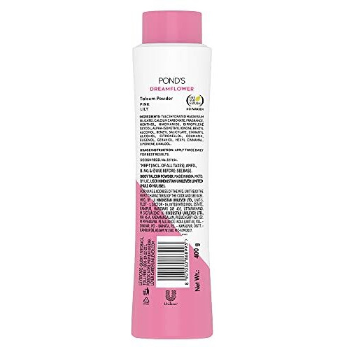 PondS Dreamflower, Pink Lily Fragrant Talcum Powder, 400G, For Long-Lasting Fragrance, With Vitamin B3, Glowing Skin, For Men & Women