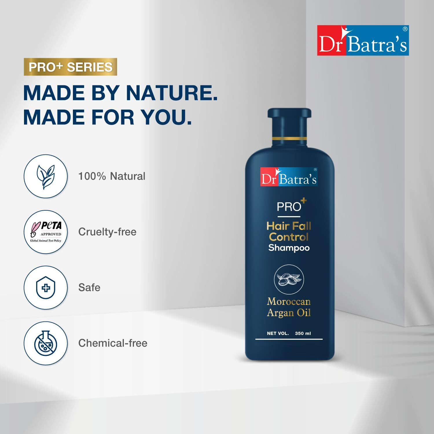Dr BatraS Pro+ Hair Fall Control Shampoo | Sulphate Free Shampoo | Moroccan Argan Oil Shampoo For Men & Women (Pack Of 1)