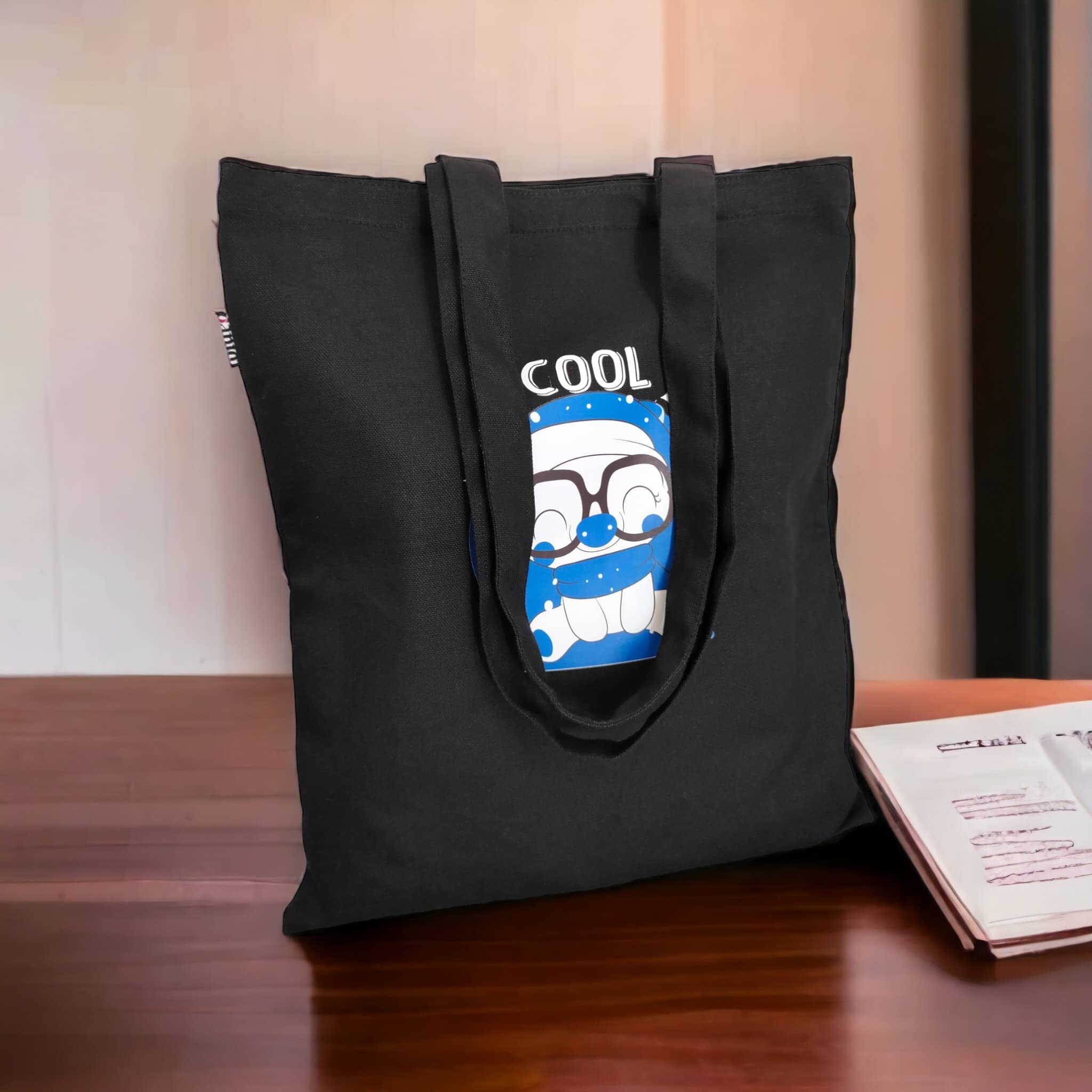Danioo &quotDonT Worry We Carry" Canvas Tote Bag For Women, Multipurpose Handbags For Women With Zipper And Pocket For Travel, Shopping Bag | Hand Bag | College Tote Bag(Black & Blue)