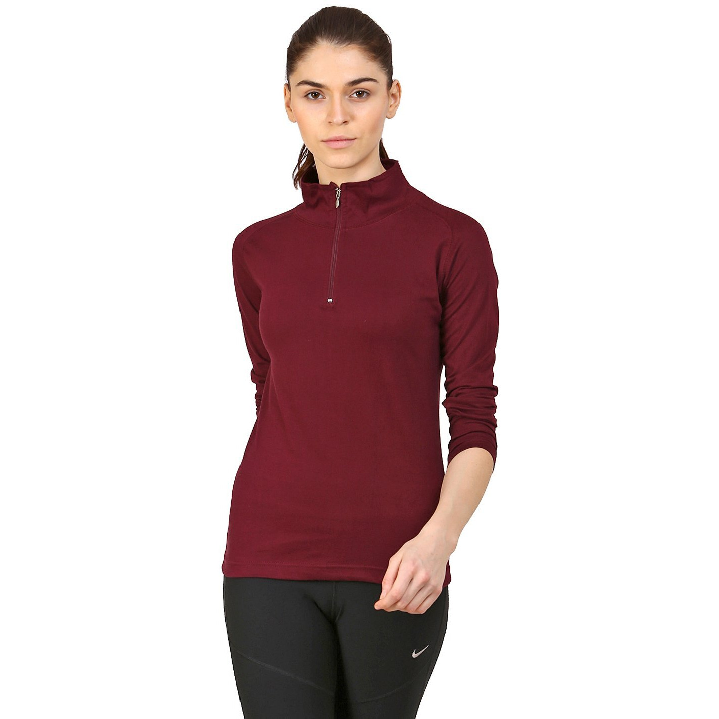 ApPulse WomenS 1/4 Zip Slimfit Raglan Sleeve Tshirt (333_Maroon_X-Large)