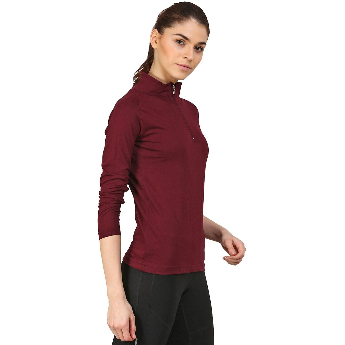 ApPulse WomenS 1/4 Zip Slimfit Raglan Sleeve Tshirt (333_Maroon_X-Large)