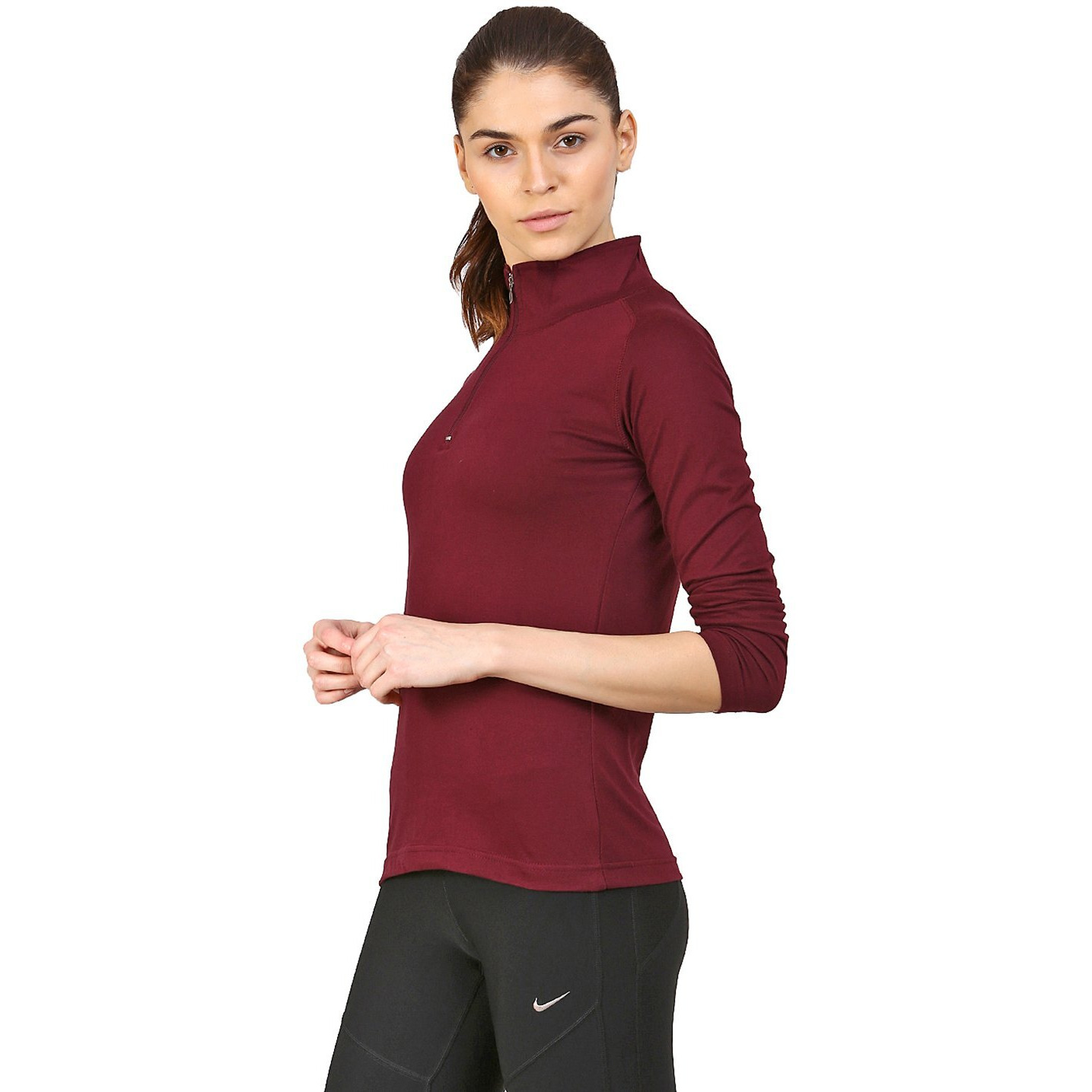 ApPulse WomenS 1/4 Zip Slimfit Raglan Sleeve Tshirt (333_Maroon_X-Large)