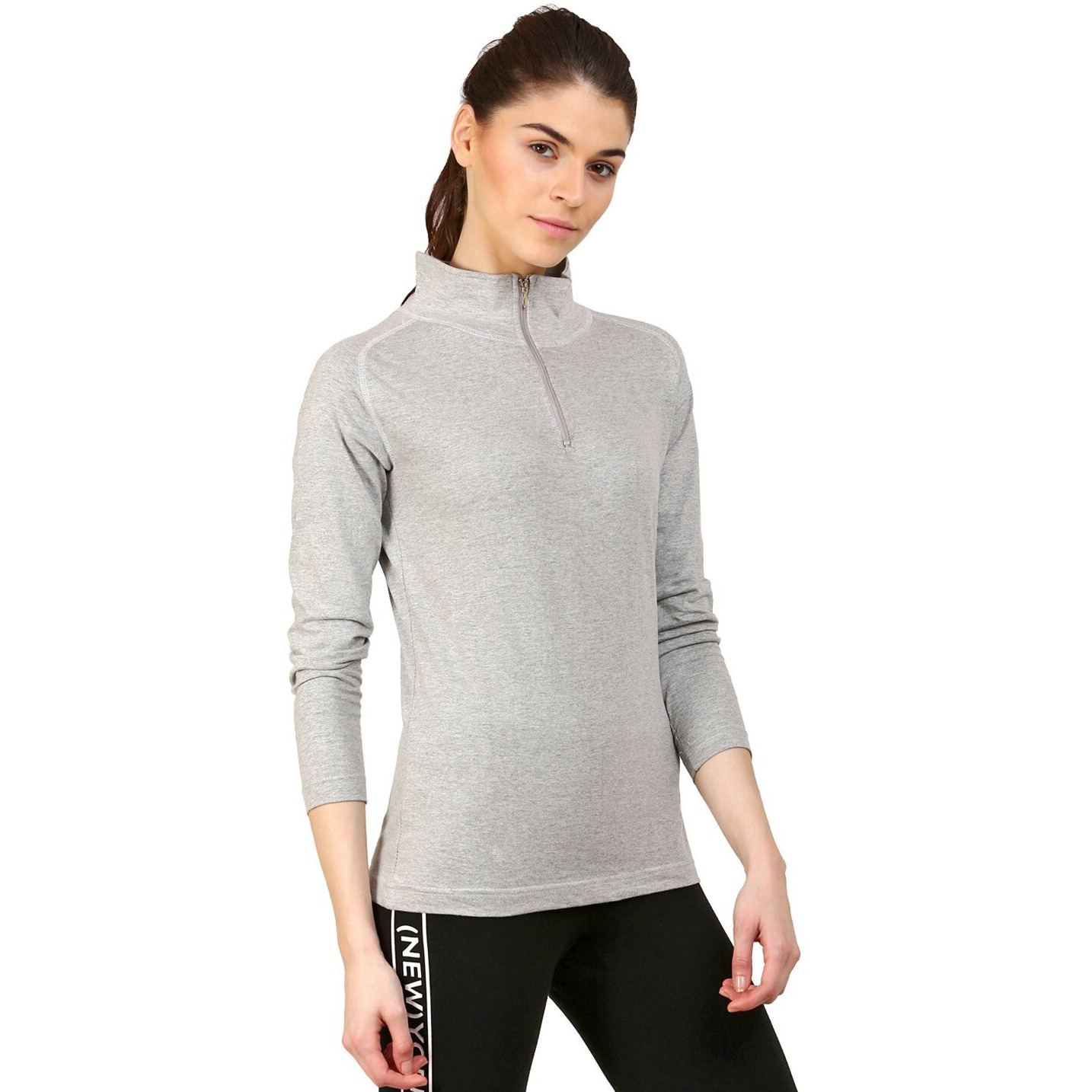 ApPulse WomenS 1/4 Zip Slimfit Raglan Sleeve Tshirt (330_Gmel_Xx-Large)