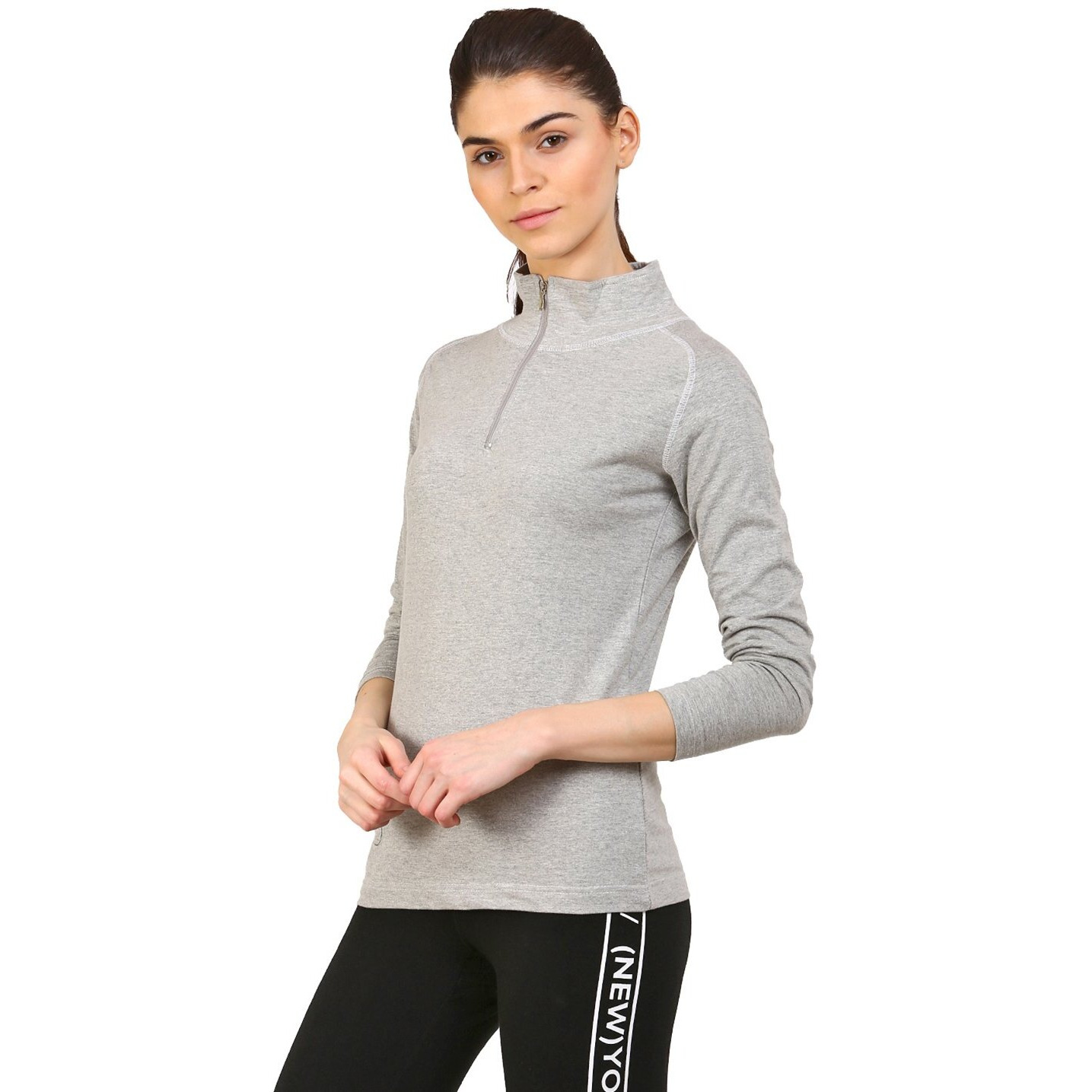 ApPulse WomenS 1/4 Zip Slimfit Raglan Sleeve Tshirt (330_Gmel_Xx-Large)