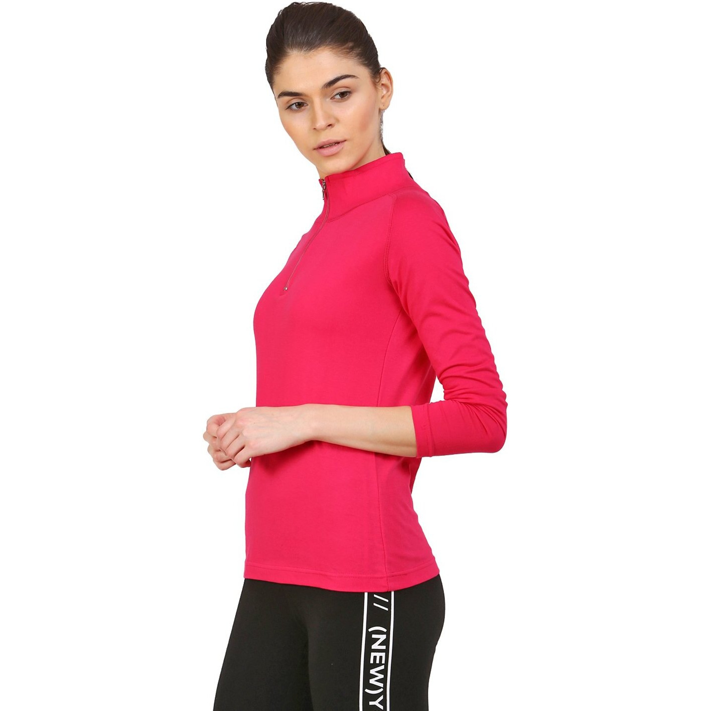 ApPulse WomenS 1/4 Zip Slimfit Raglan Sleeve Tshirt (332_Dkpink_Xx-Large)