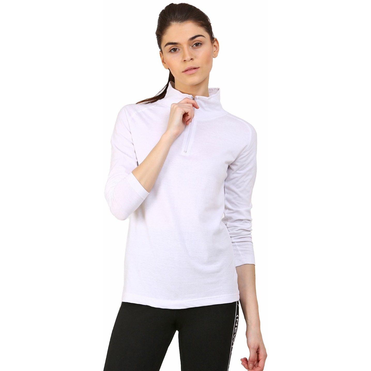 ApPulse WomenS 1/4 Zip Slimfit Raglan Sleeve Tshirt (328_White_Medium)
