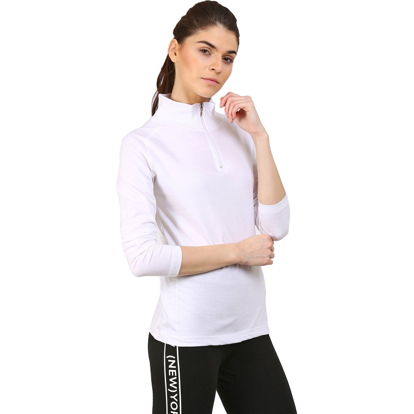 ApPulse WomenS 1/4 Zip Slimfit Raglan Sleeve Tshirt (328_White_Medium)