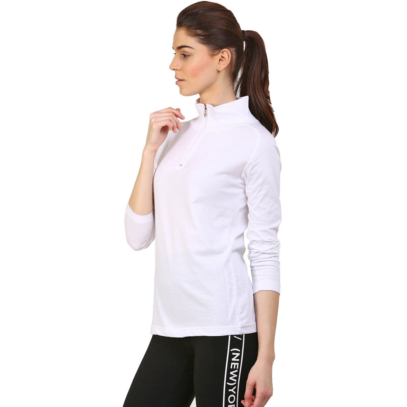 ApPulse WomenS 1/4 Zip Slimfit Raglan Sleeve Tshirt (328_White_Medium)