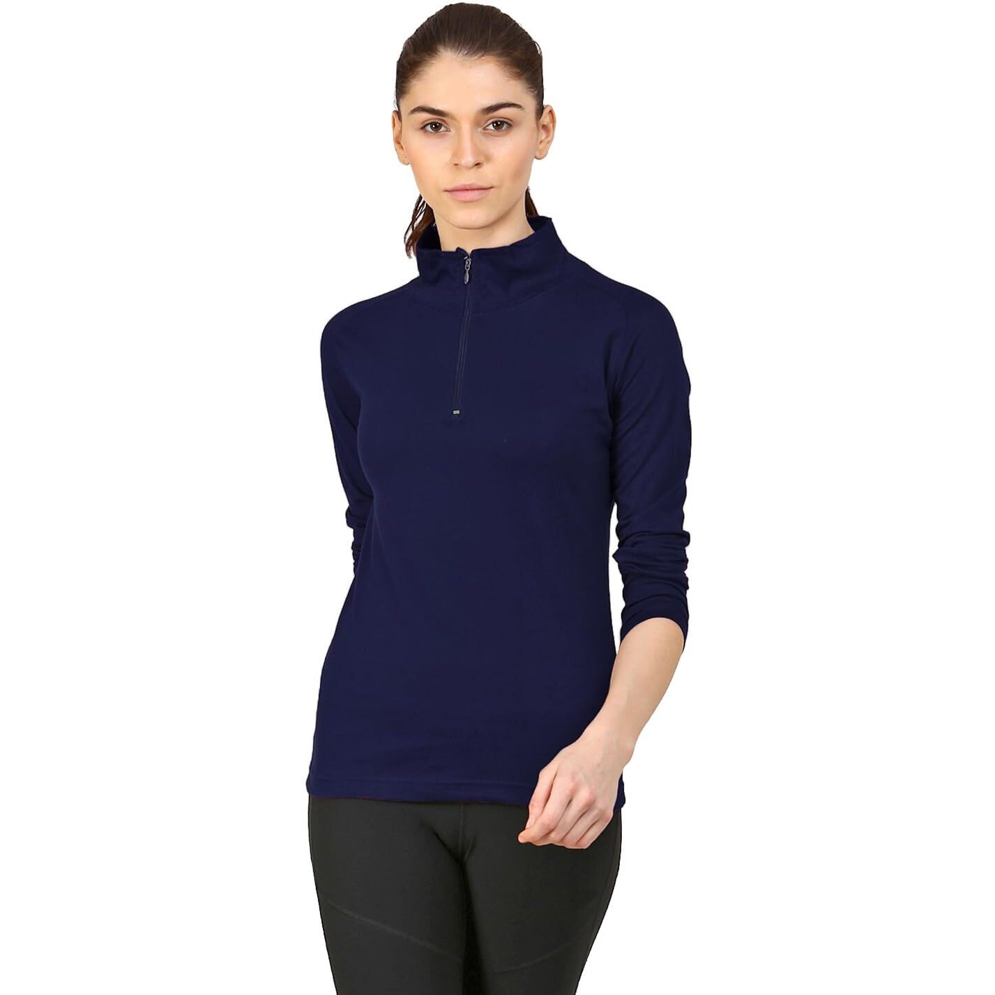 ApPulse WomenS 1/4 Zip Slimfit Raglan Sleeve Tshirt (404_Navy_Xx-Large)