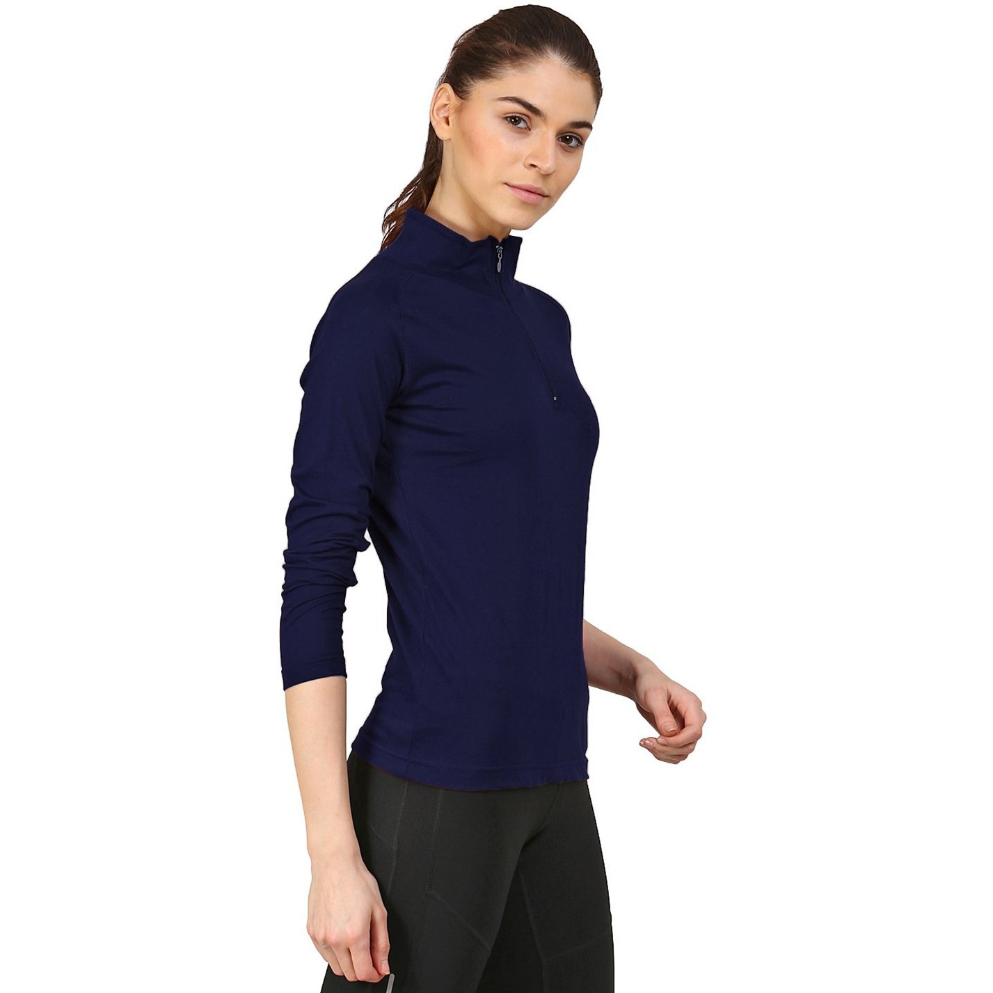 ApPulse WomenS 1/4 Zip Slimfit Raglan Sleeve Tshirt (404_Navy_Xx-Large)