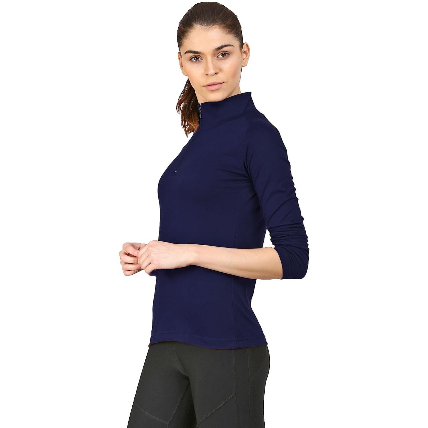 ApPulse WomenS 1/4 Zip Slimfit Raglan Sleeve Tshirt (404_Navy_X-Large)