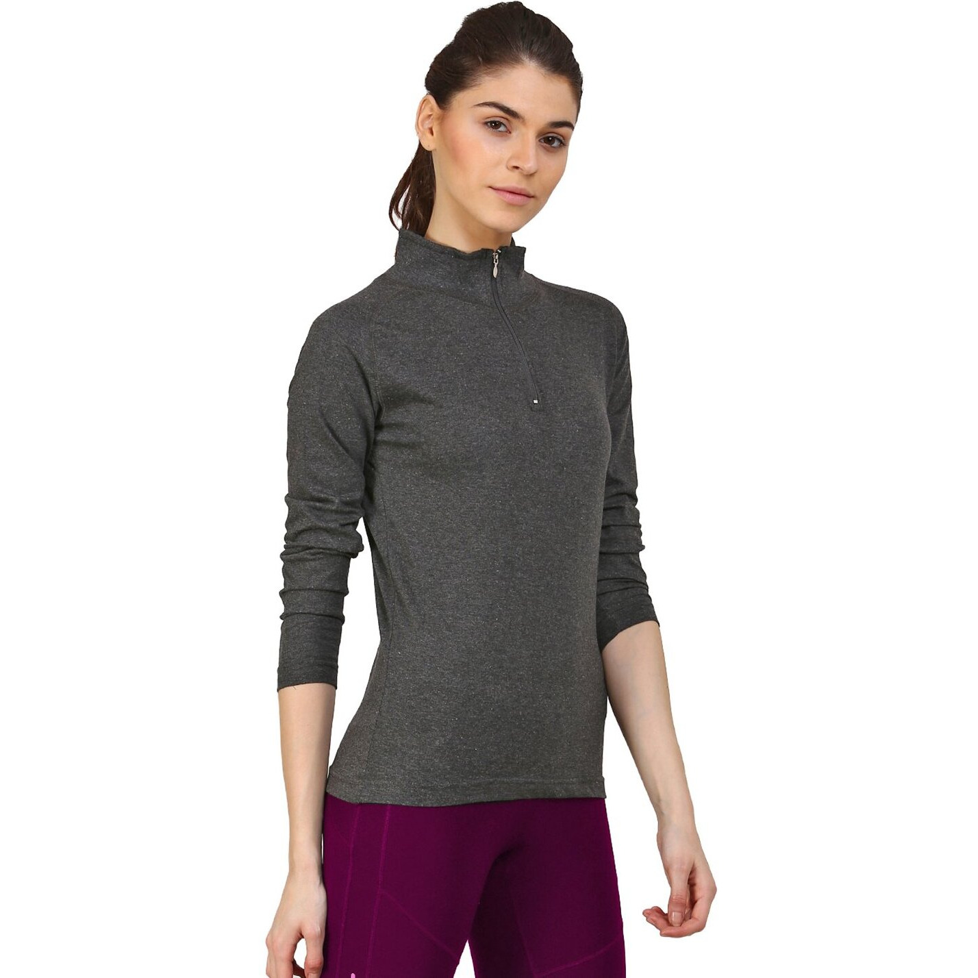 ApPulse WomenS 1/4 Zip Slimfit Raglan Sleeve Tshirt (331_Charcoal_Large)