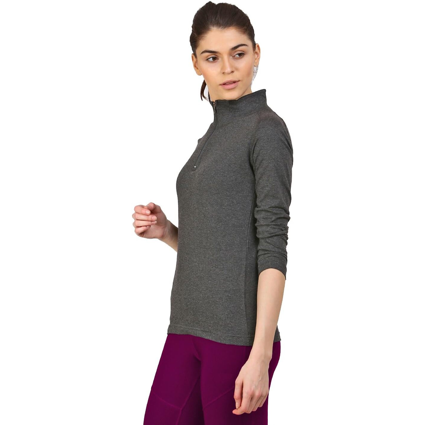 ApPulse WomenS 1/4 Zip Slimfit Raglan Sleeve Tshirt (331_Charcoal_Large)