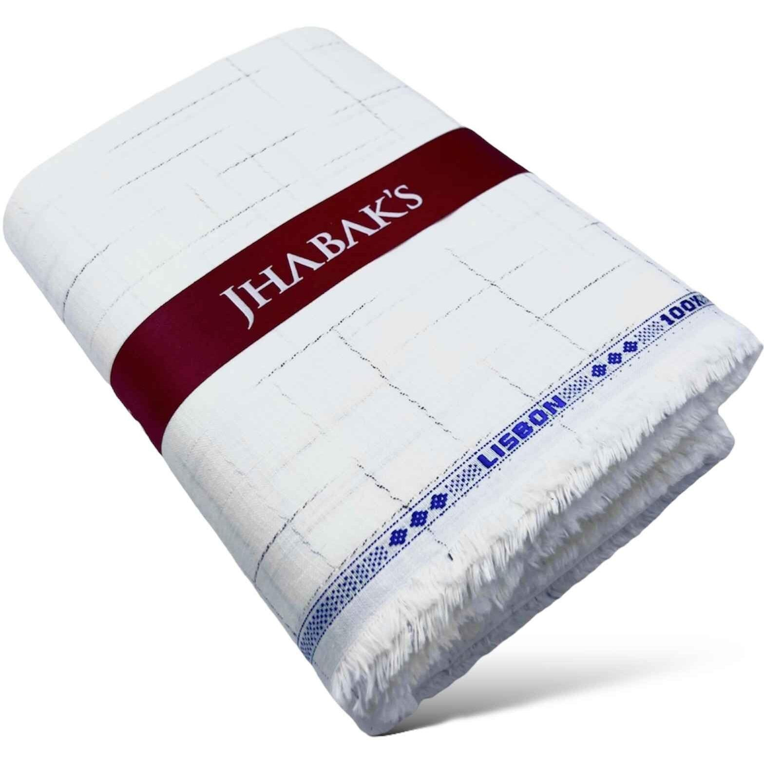 JhabakS Unstitched 100% Pure Cotton - 2.25M Shirt Fabric & 3M Kurta Material (White)