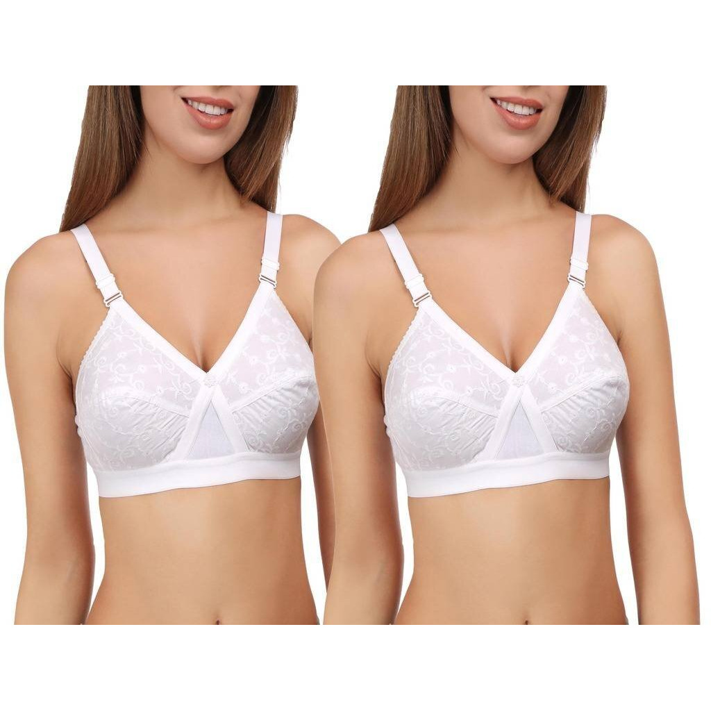 EveS Beauty WomenS Non-Wired Non Padded Non Wired Bra (Pack Of 2)(Kite_D_White_40_002)
