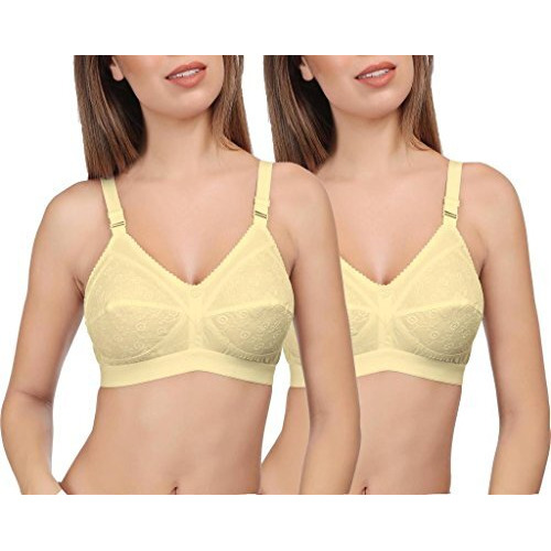 EveS Beauty Womens Full Coverage/Non Padded/Non Wired Cotton Bra (Pack Of 2) Beige