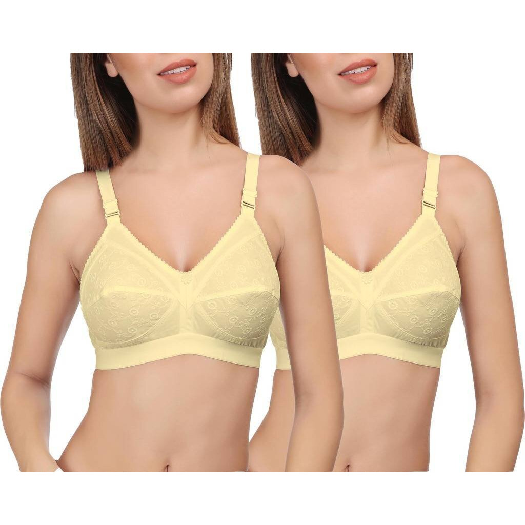 EveS Beauty Womens Full Coverage/Non Padded/Non Wired Cotton Bra (Pack Of 2) Beige