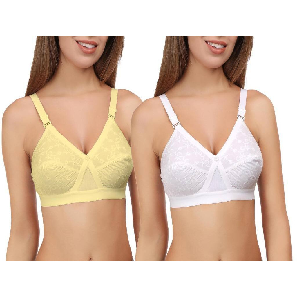 EveS Beauty Womens Full Coverage White And Beige Bra-Pack Of 2