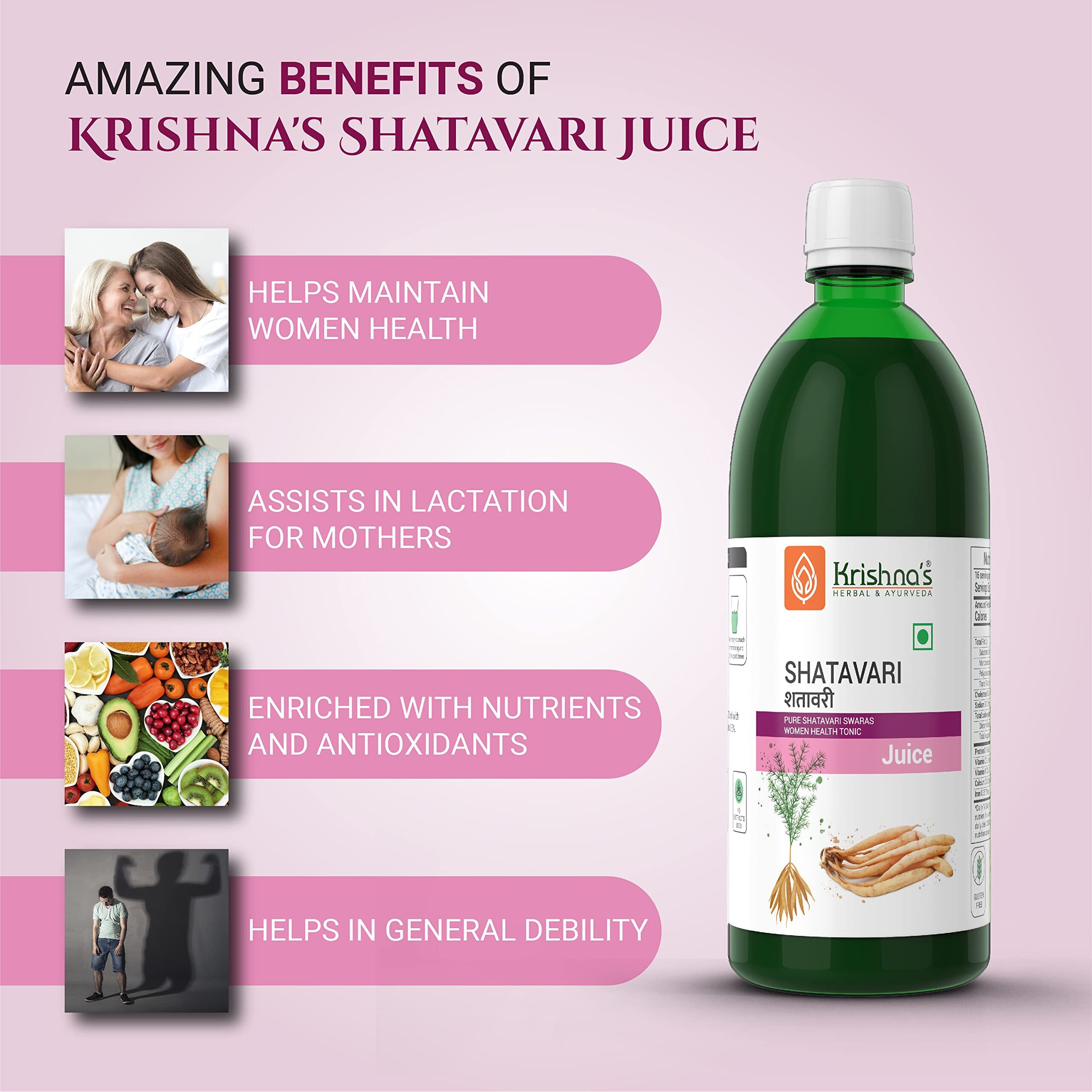 KrishnaS Herbal & Ayurveda Shatavari Juice 500 Ml (Pack Of 2) | Helps In Strength And Lactation In Women | Rejuvenative For Vata And Pitta