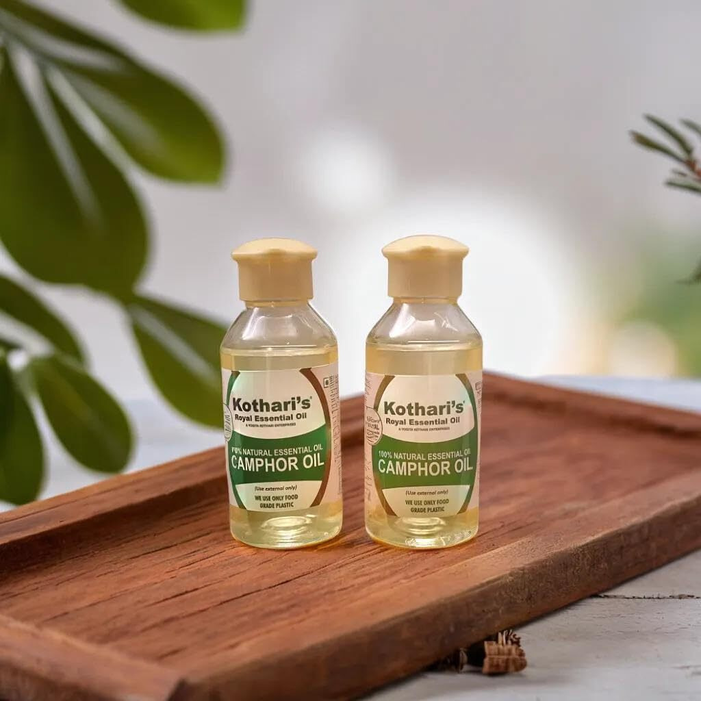 Kotharis Royal Camphor Oil Karpooradi Thailam (100Ml) Pack Of 2 198Ml 100% Pure, Natural Steam Distilled Camphor Oil For Aromatherapy Skin And Hair Care - & Essential Oils Distillery Ooty Camphor Oil
