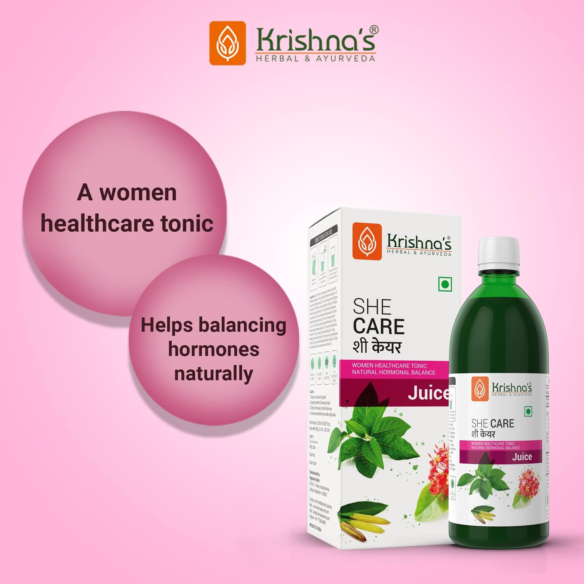 KrishnaS Herbal & Ayurveda She Care Juice 1000Ml, Herbal Supplement For Hormonal Balance, Pcos, Pcod, Period Pain Relief, Hair And Skin Health | Women Wellness Juice